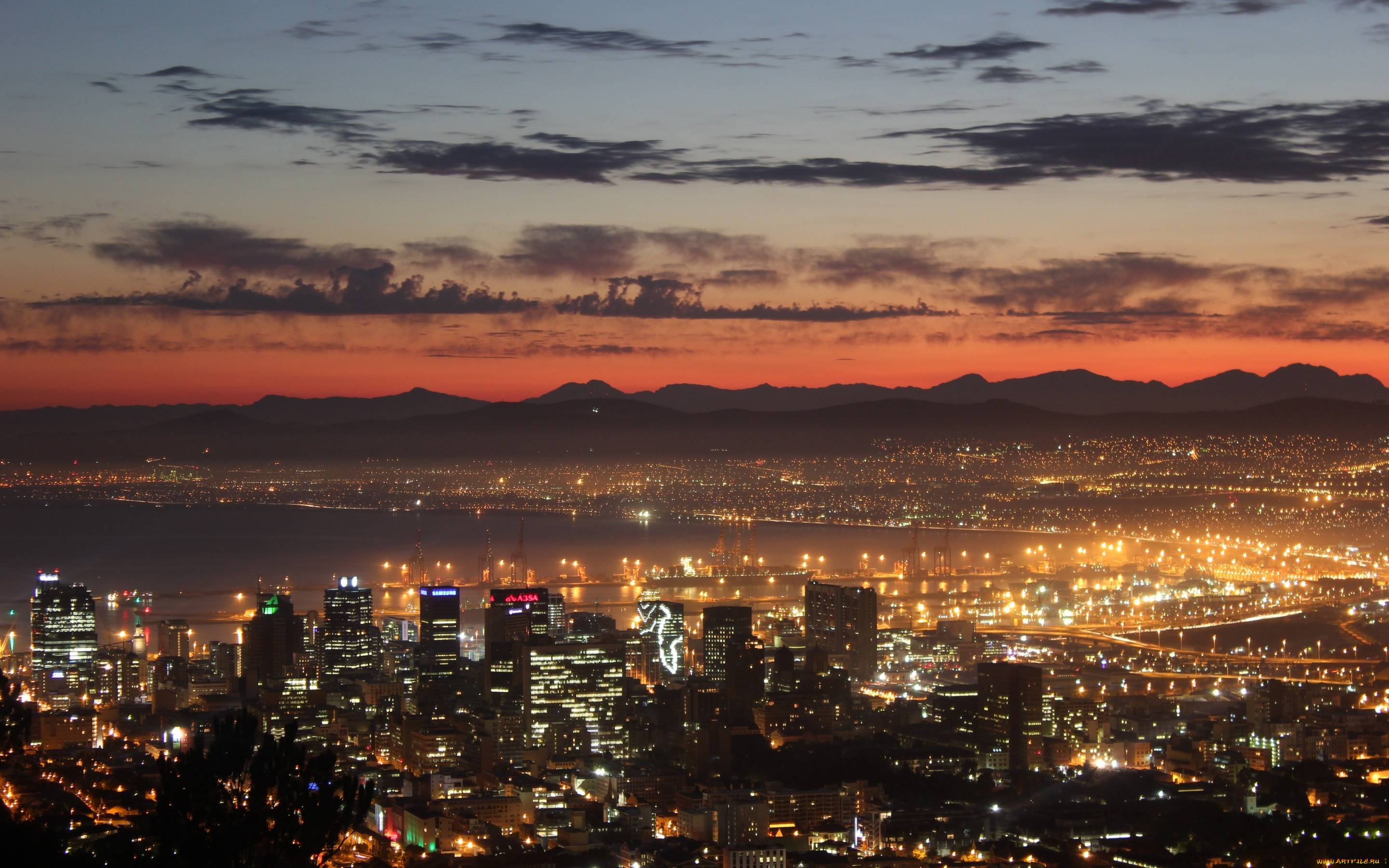 города, кейптаун, , юар, город, залив, горы