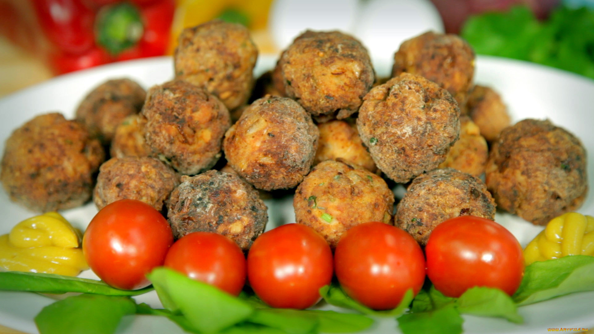 еда, мясные, блюда, помидоры, тефтели