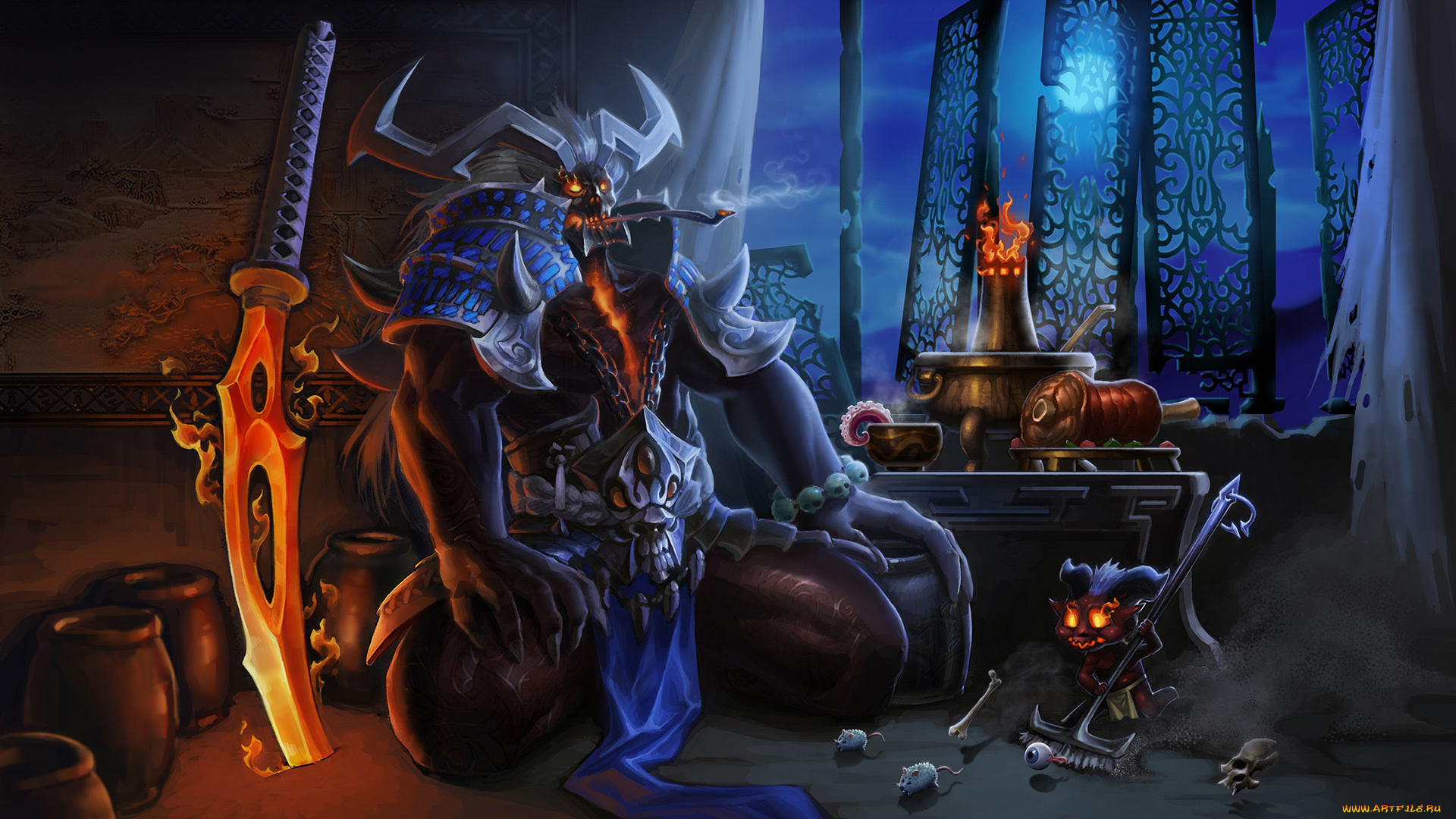 фэнтези, демоны, меч, латы, фон, существо