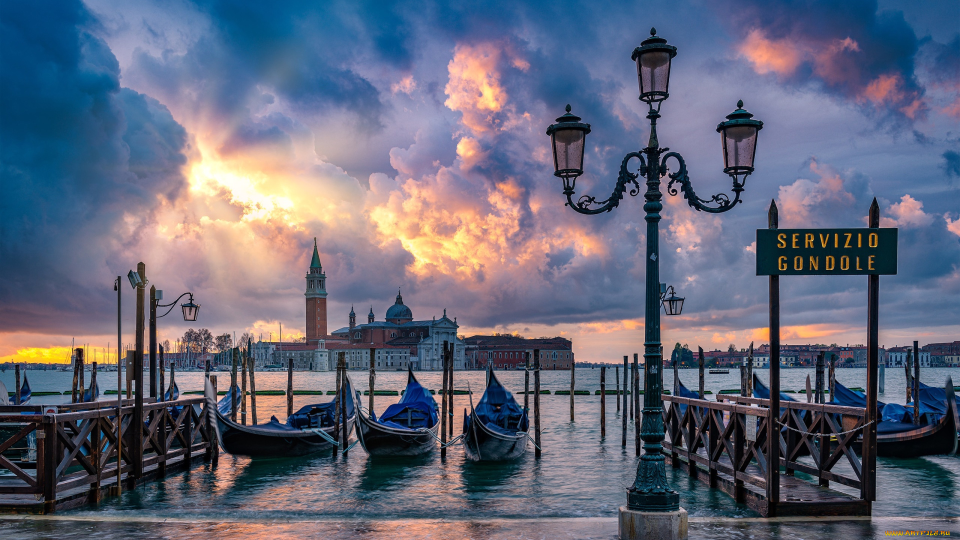 города, венеция, , италия, город, небо, венеция, побережье, причал, гондолы