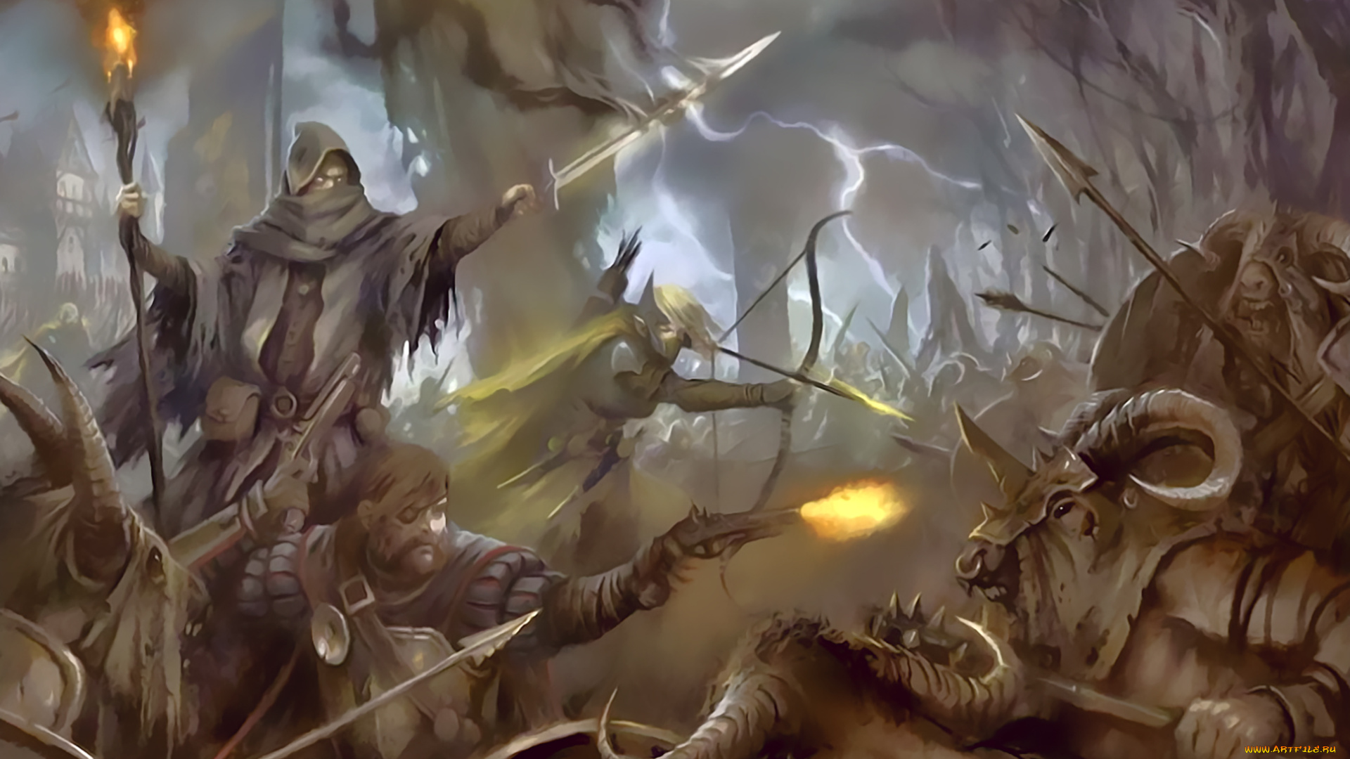 календари, фэнтези, 2019, битва, calendar, оружие, существо, рога, человек