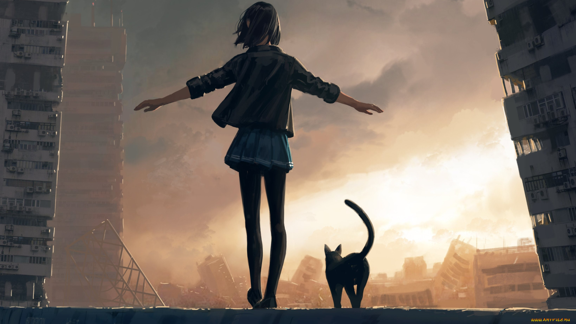 guweiz, аниме, город, , улицы, , интерьер, , здания, девушка