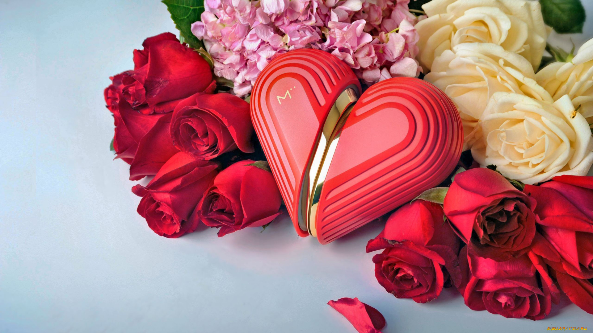 праздничные, день, святого, валентина, , сердечки, , любовь, сердце, розы, гортензия