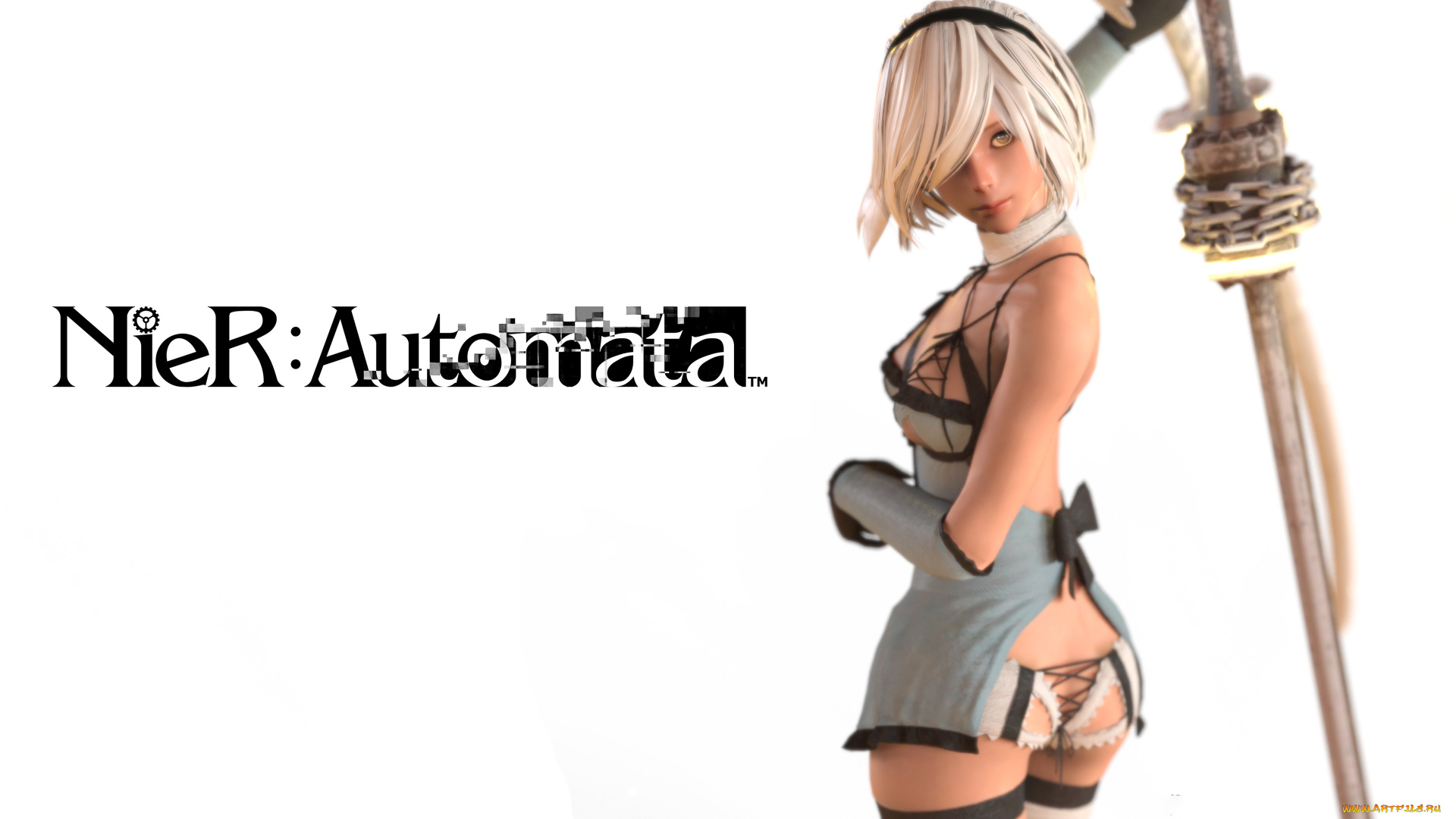 видео, игры, nier, , automata, девушка, фон, взгляд