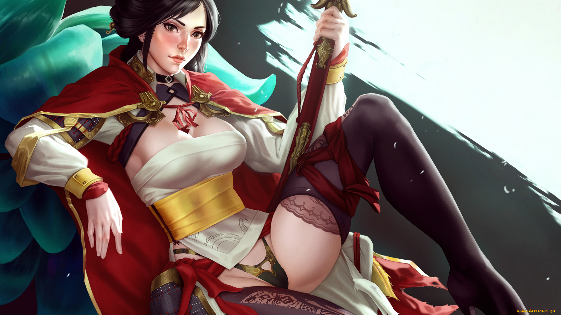 видео, игры, total, war, , three, kingdoms, девушка, фон, униформа, катана