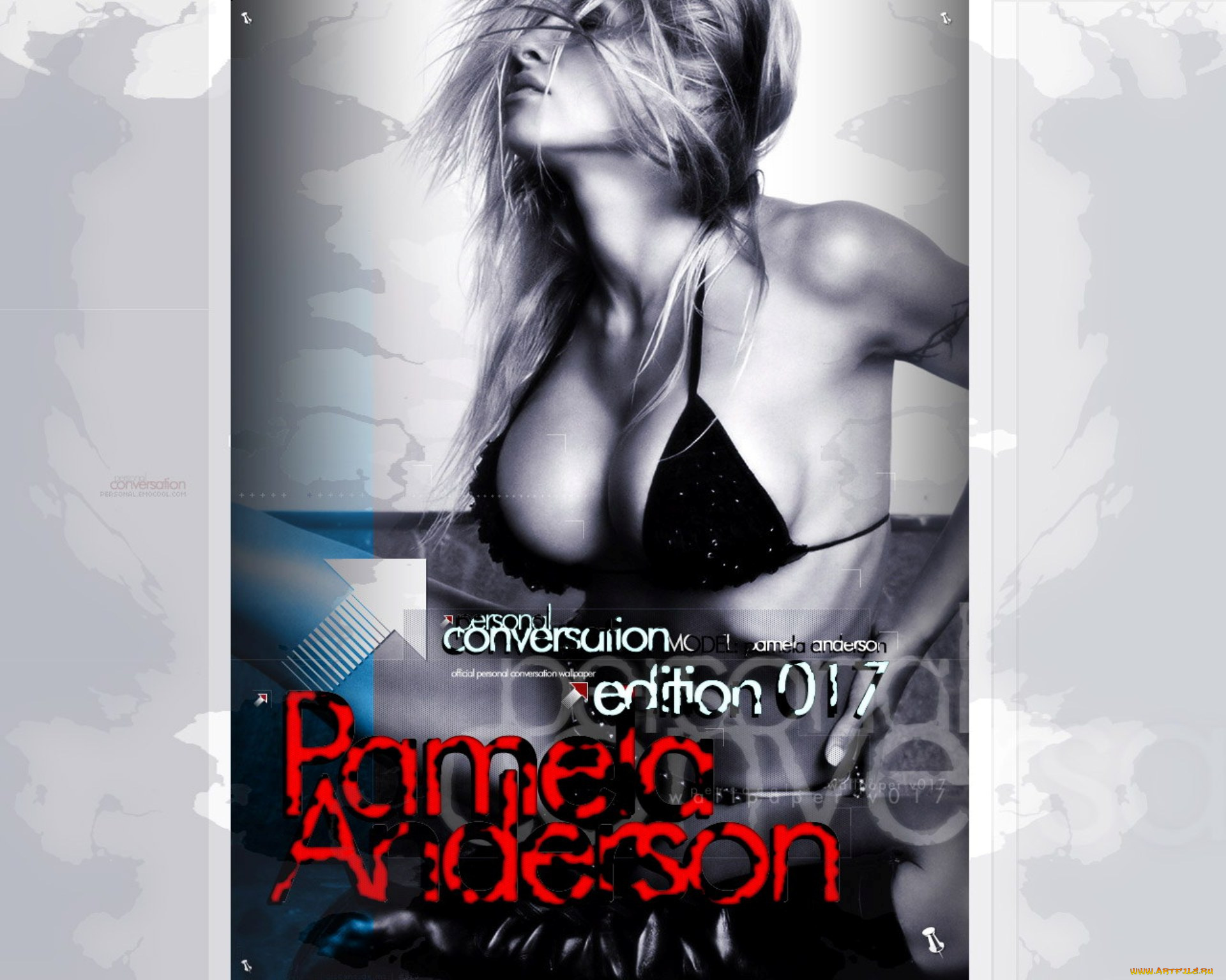 девушки, pamela, anderson, блондинка, купальник, черно-белая, постер