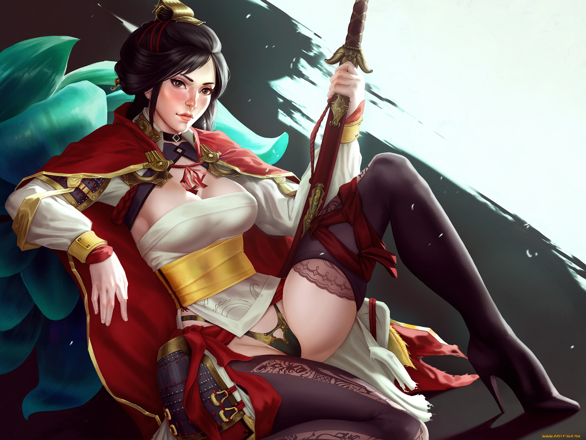 видео, игры, total, war, , three, kingdoms, девушка, фон, униформа, катана