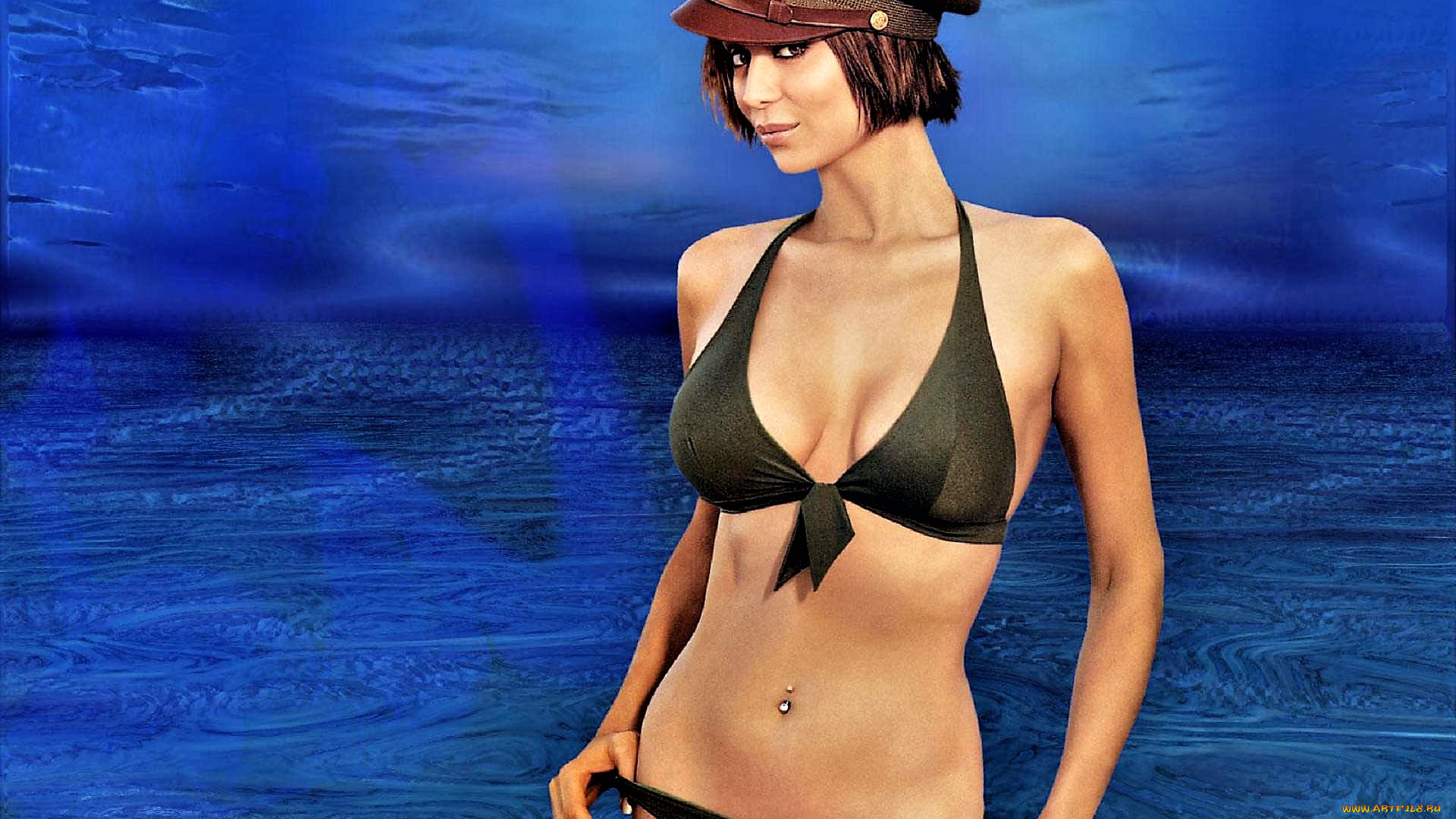 девушки, catherine, bell, шатенка, купальник, фуражка