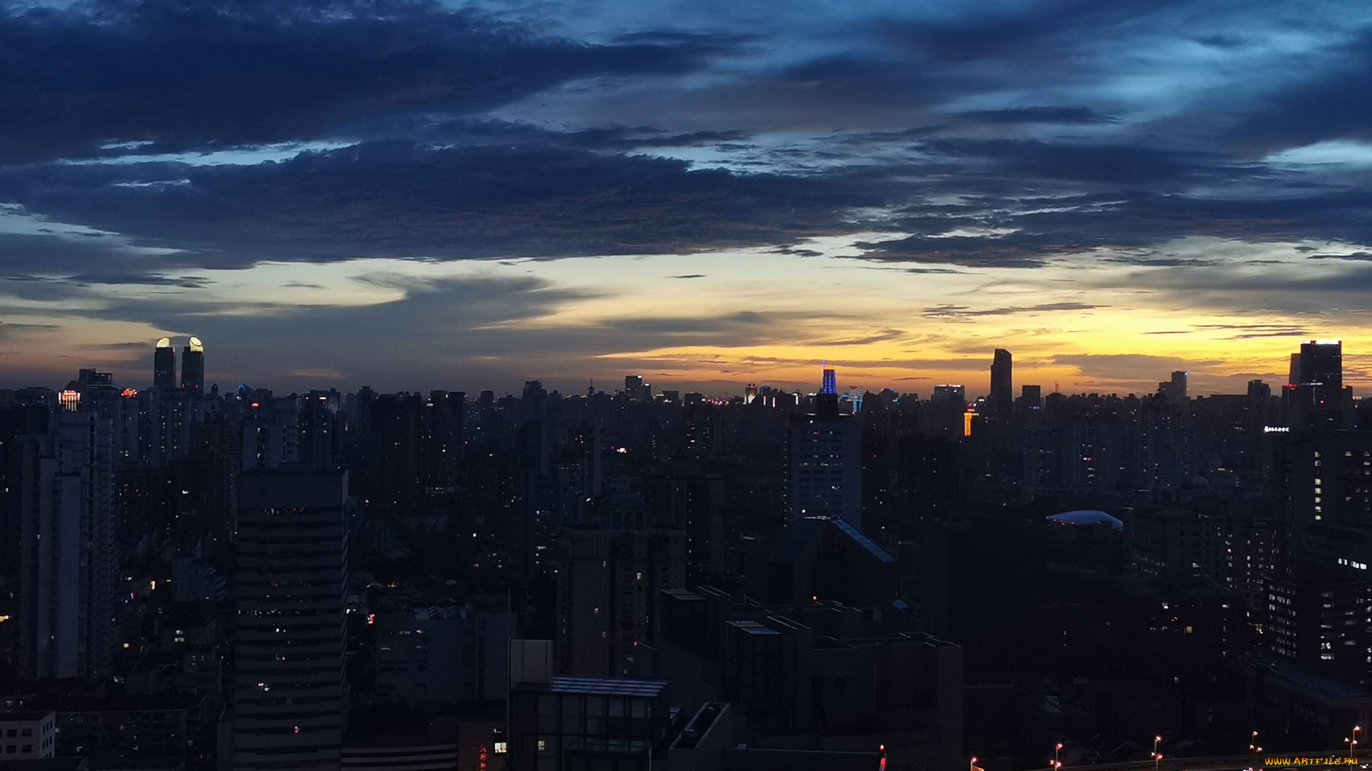 города, -, огни, ночного, города, вечер