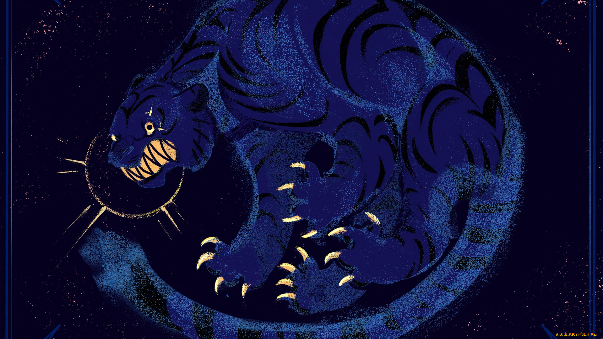 рисованное, животные, , тигры, тигр, синий