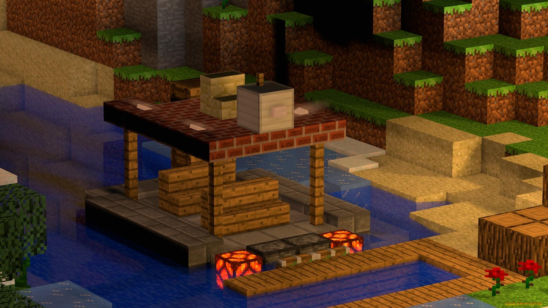 видео, игры, minecraft, плот, причал
