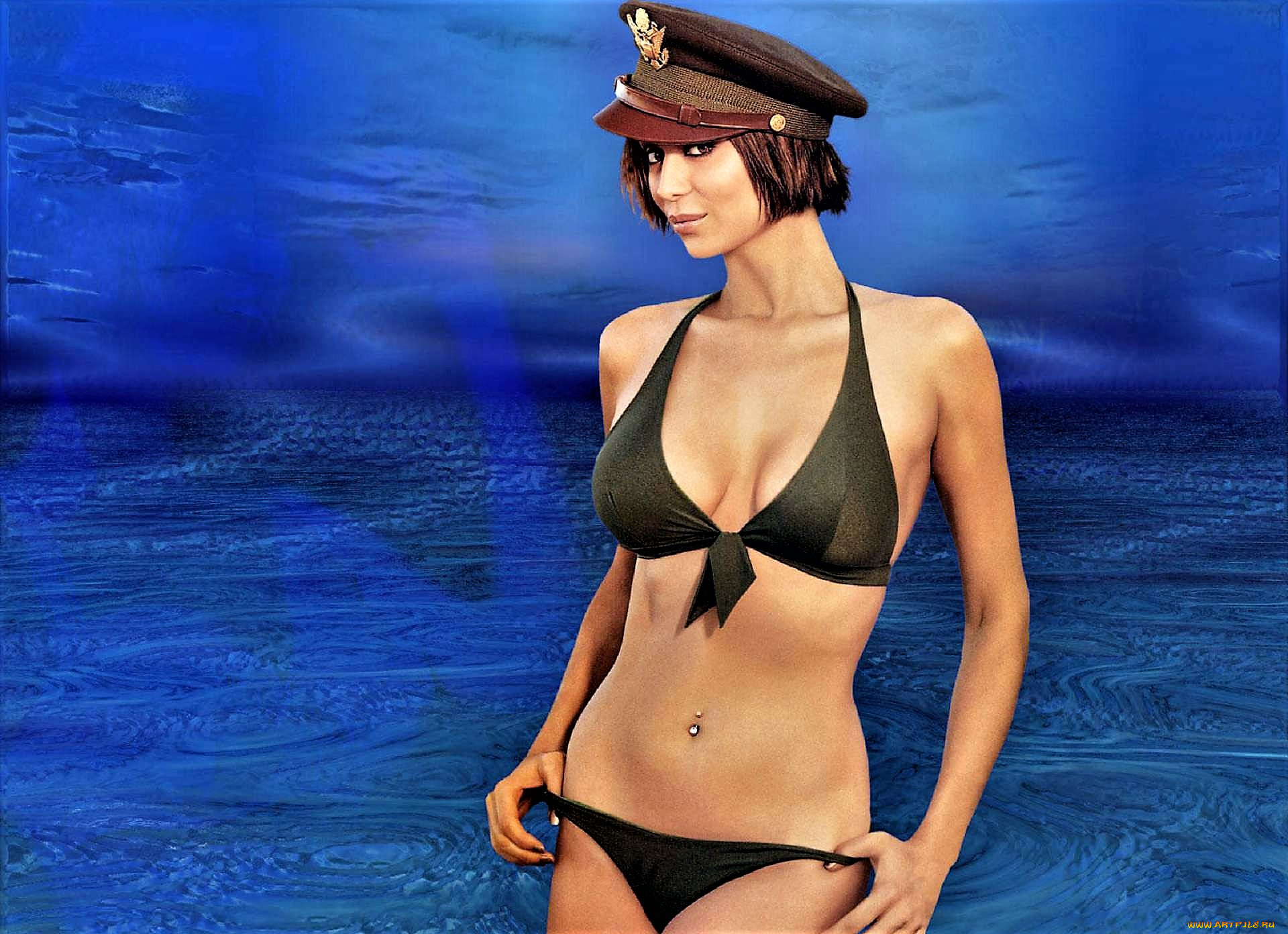 девушки, catherine, bell, шатенка, купальник, фуражка