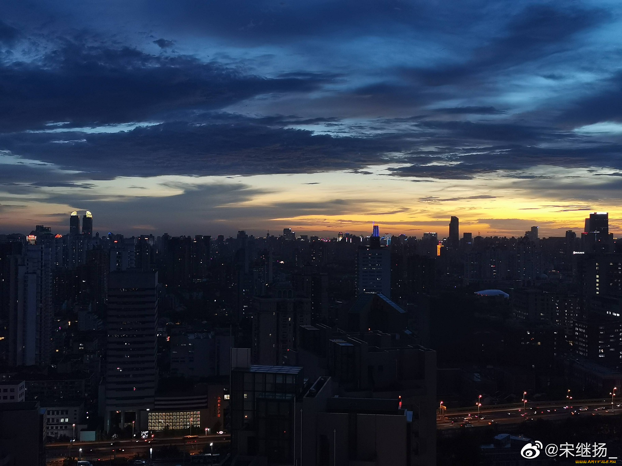 города, -, огни, ночного, города, вечер