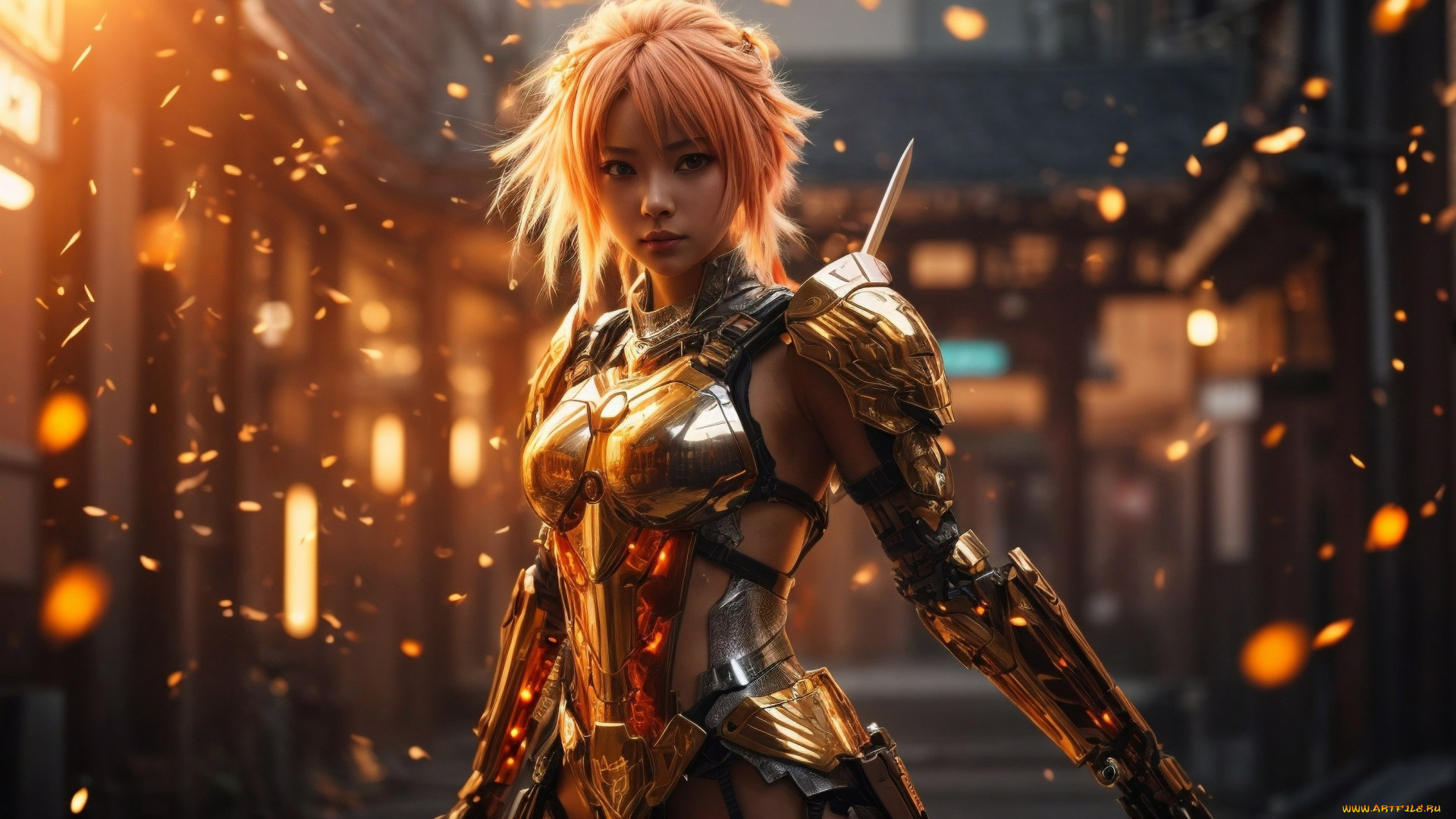 3д, 3д, графика, аниме, , anime, арт, аниме, девушка, меч, киберпанк