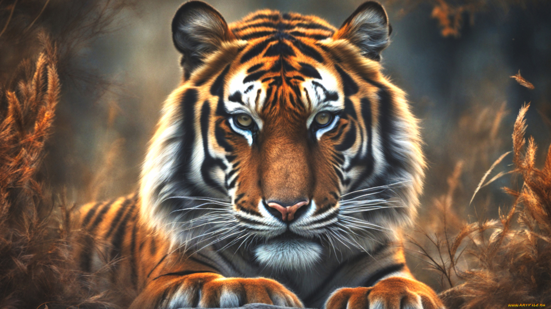 рисованное, животные, , тигры, тигр, кошка, взляд, хищник