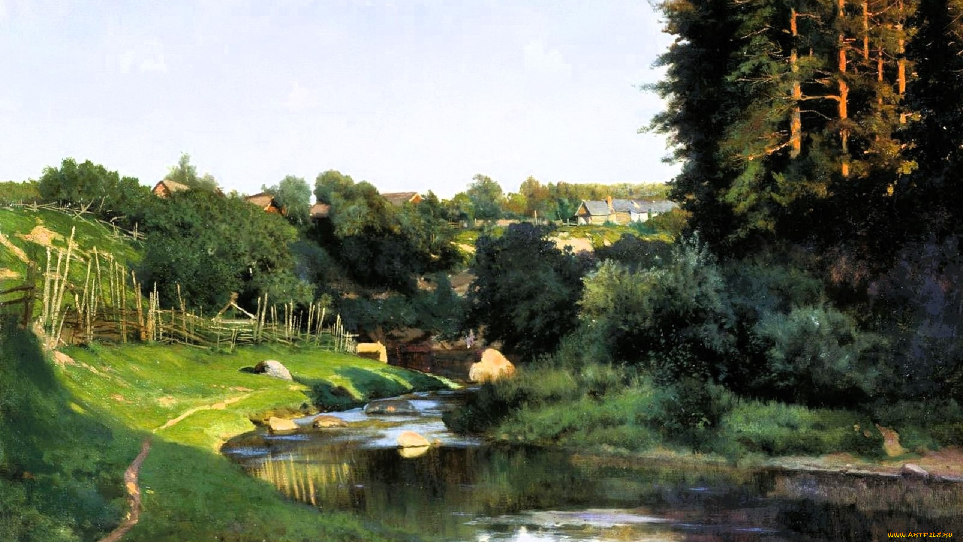 константин, крыжицкий, рисованное, лес, река, село