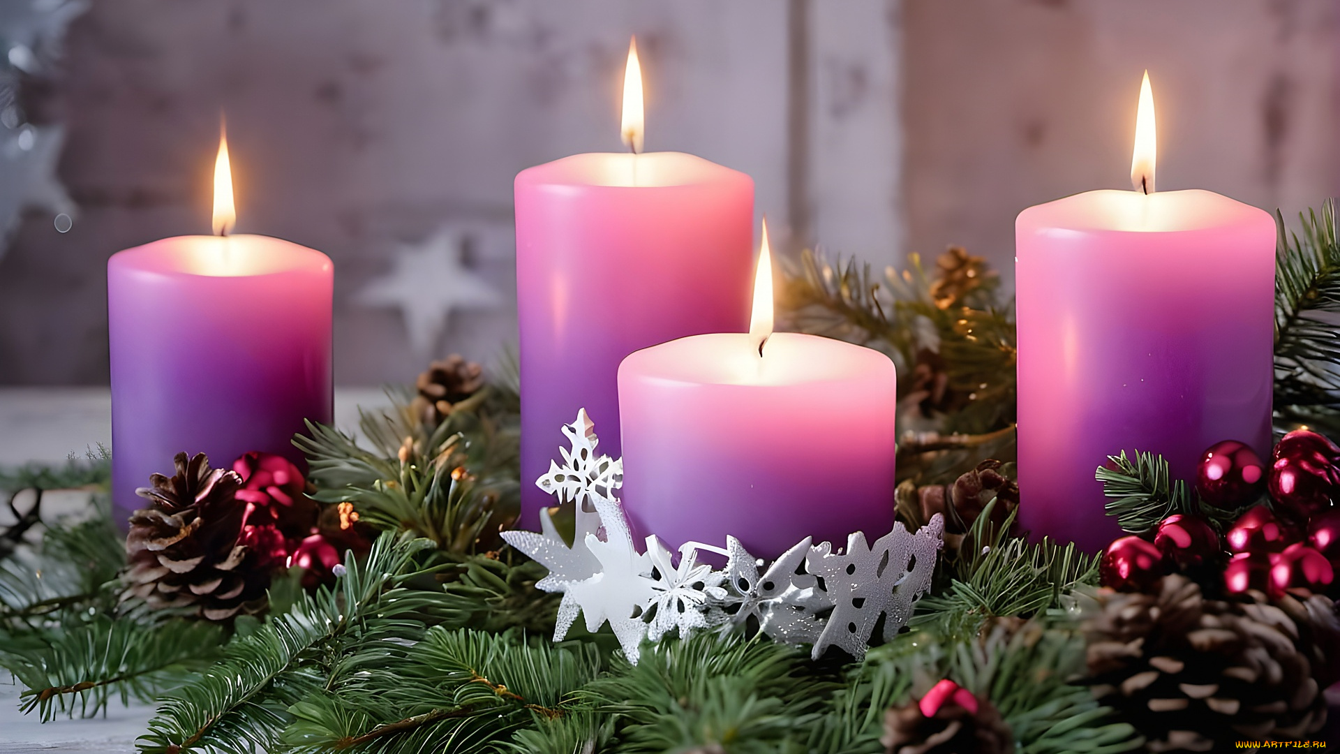праздничные, новогодние, свечи, свечи, огоньки, шарики, ветки
