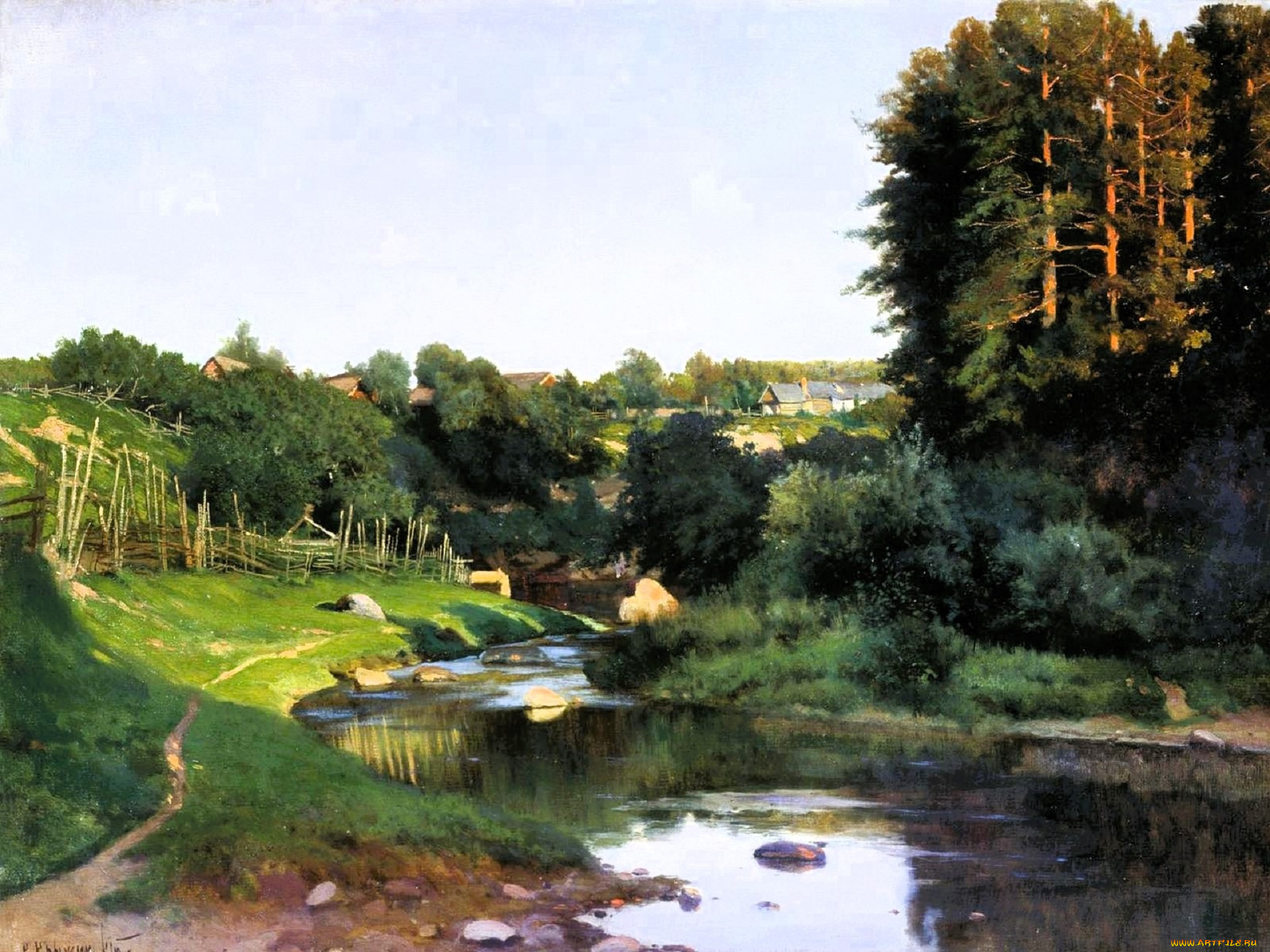 константин, крыжицкий, рисованное, лес, река, село