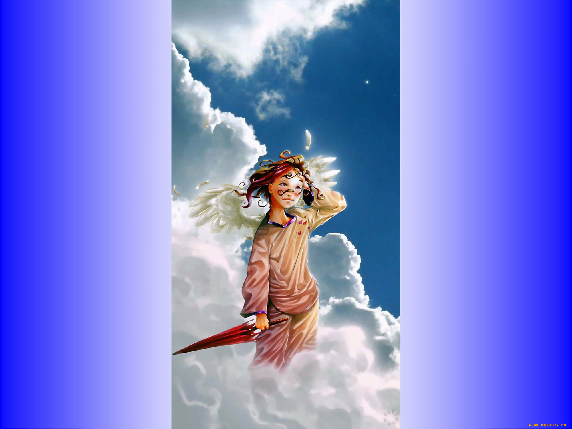 ангел, зонтиком, рисованные, другое