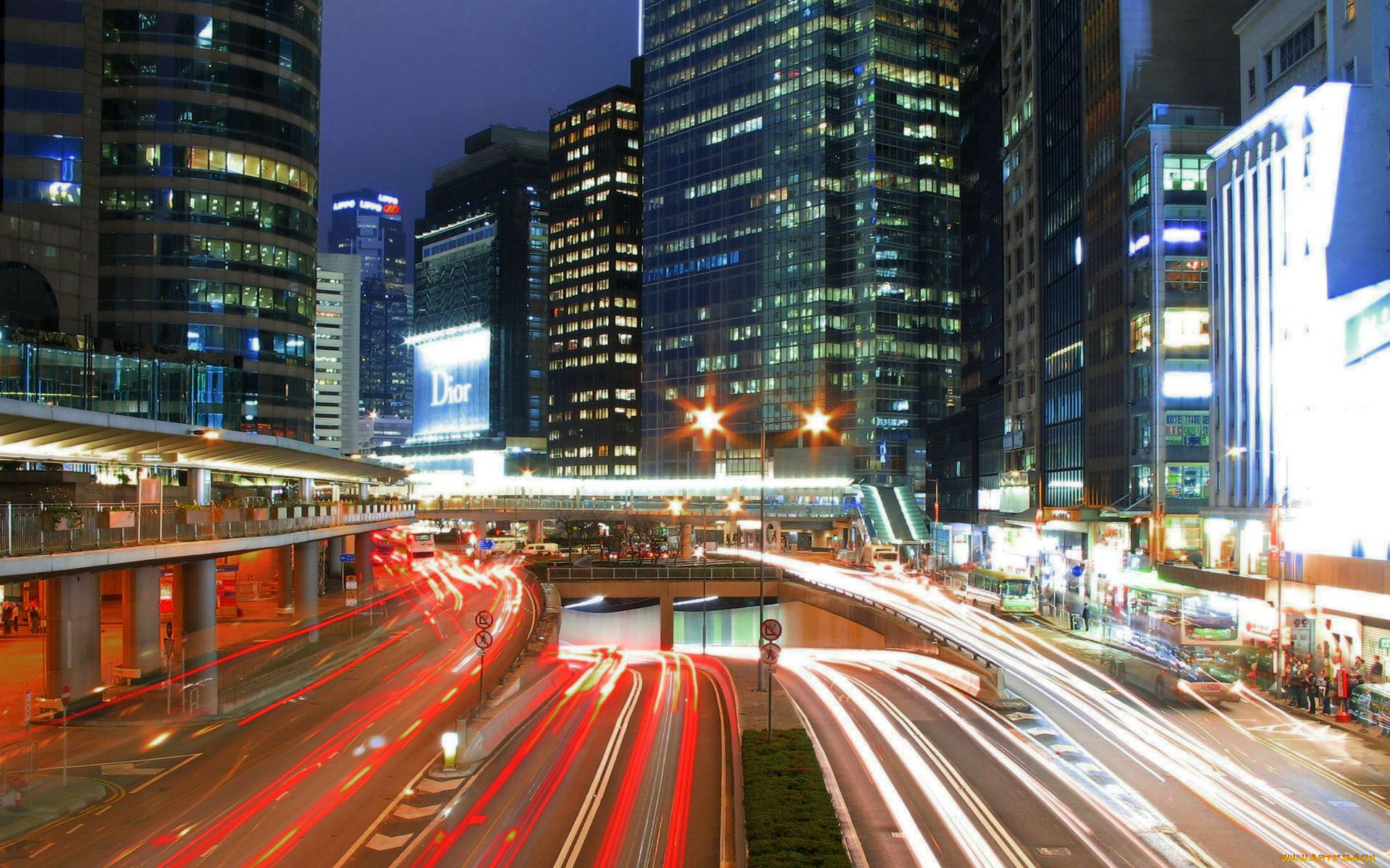 города, огни, ночного