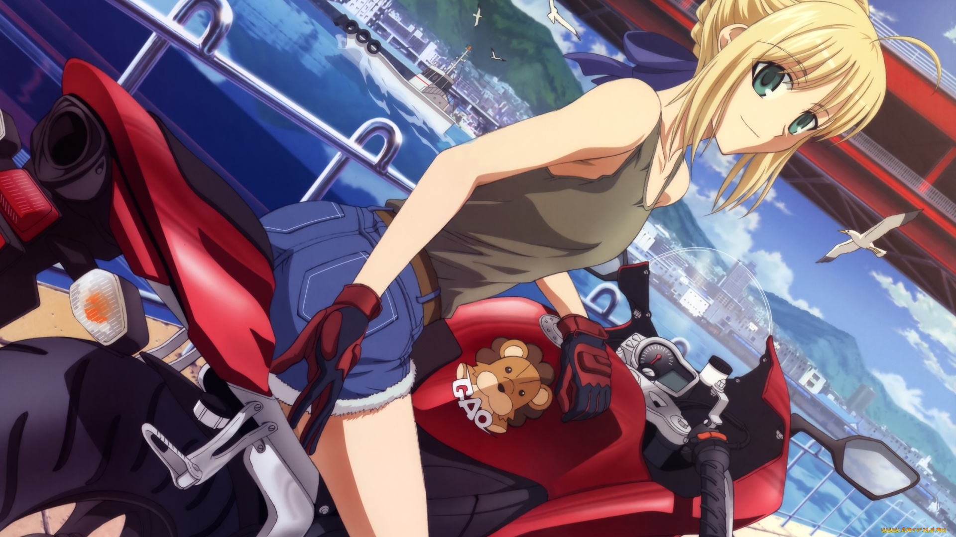 аниме, fate, stay, night, взгляд, девушка, мотоцикл, saber