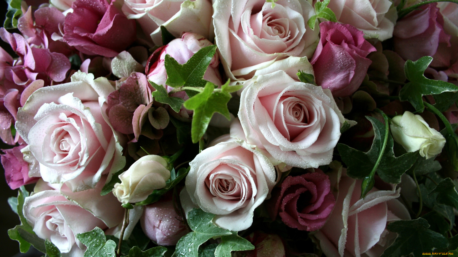 цветы, букеты, композиции, розы, эустома, капли