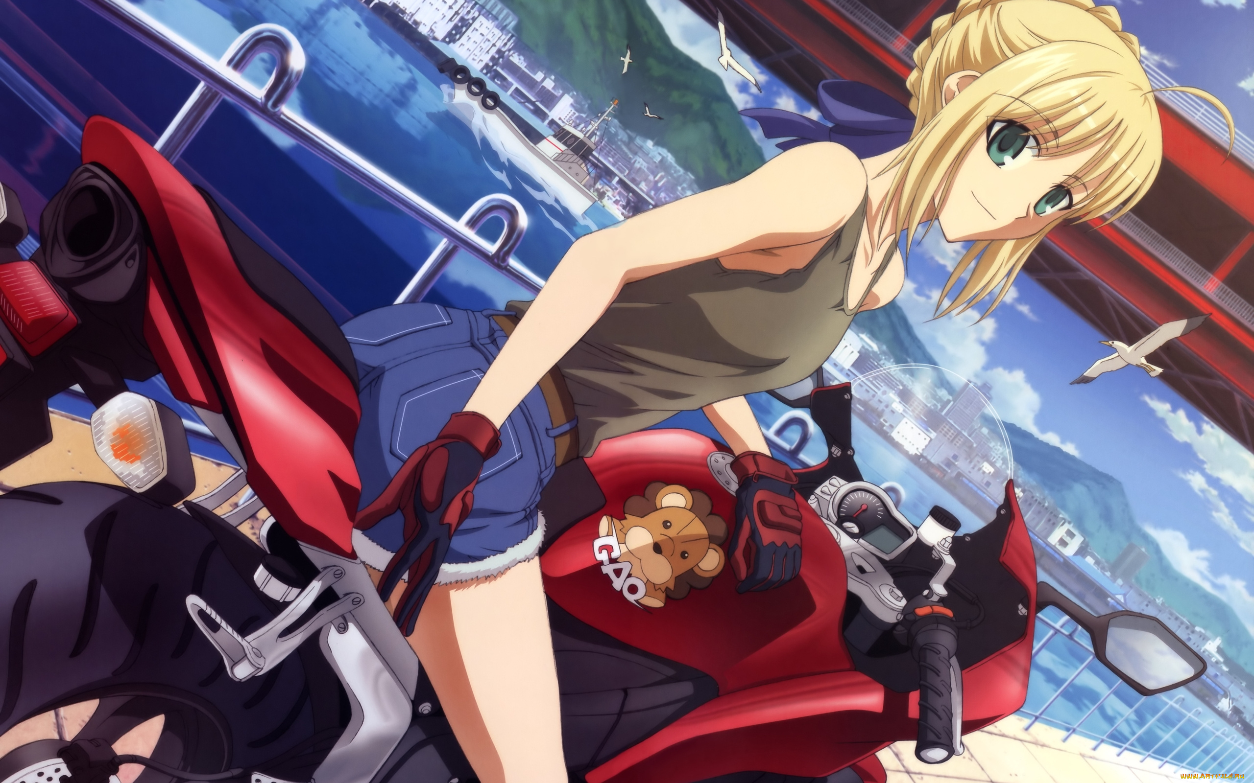 аниме, fate, stay, night, взгляд, девушка, мотоцикл, saber