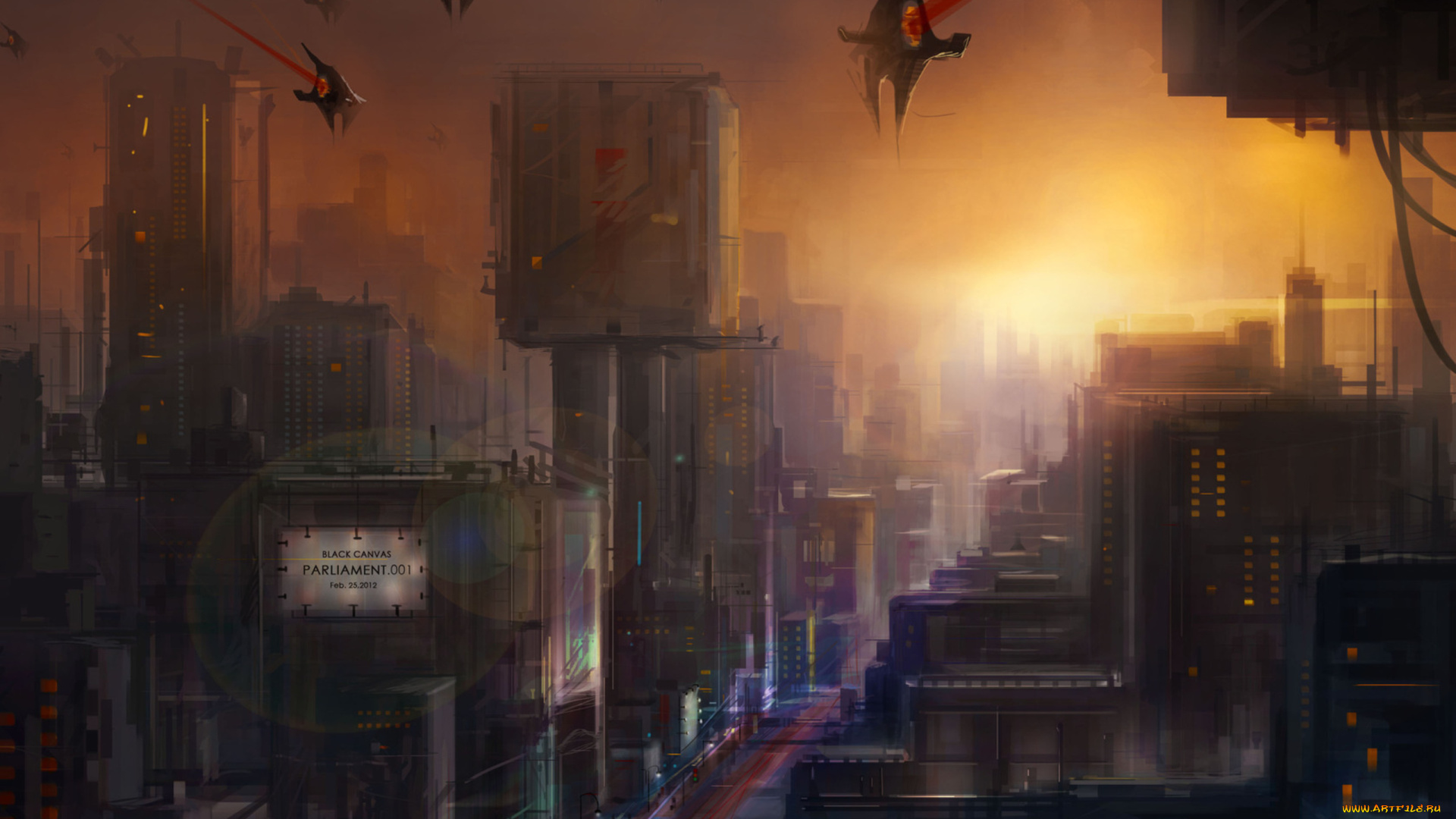 фэнтези, иные, миры, времена, флаеры, здания, реклама, город