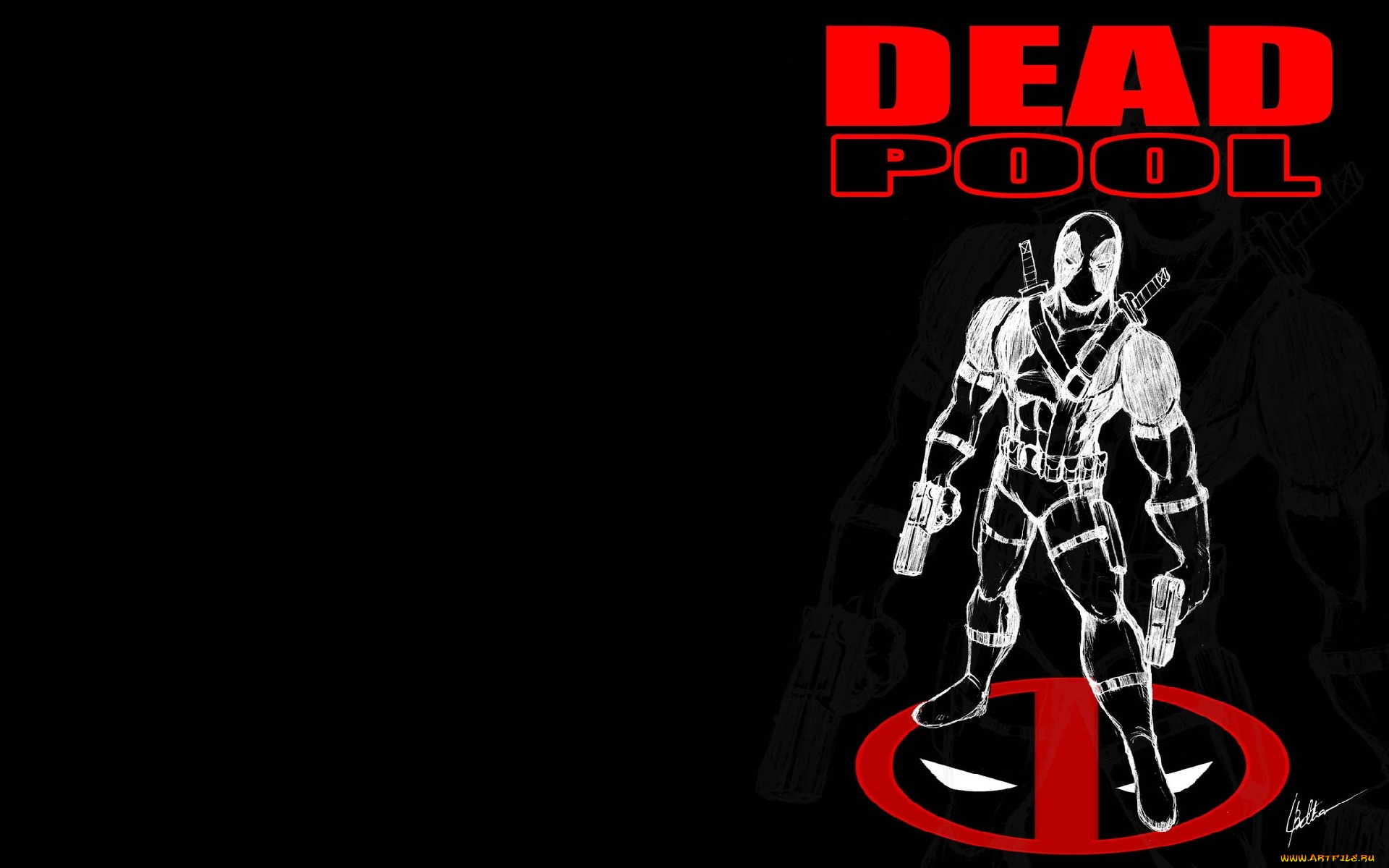 deadpool, рисованные, комиксы, воин, ножи, пистолеты, комикс