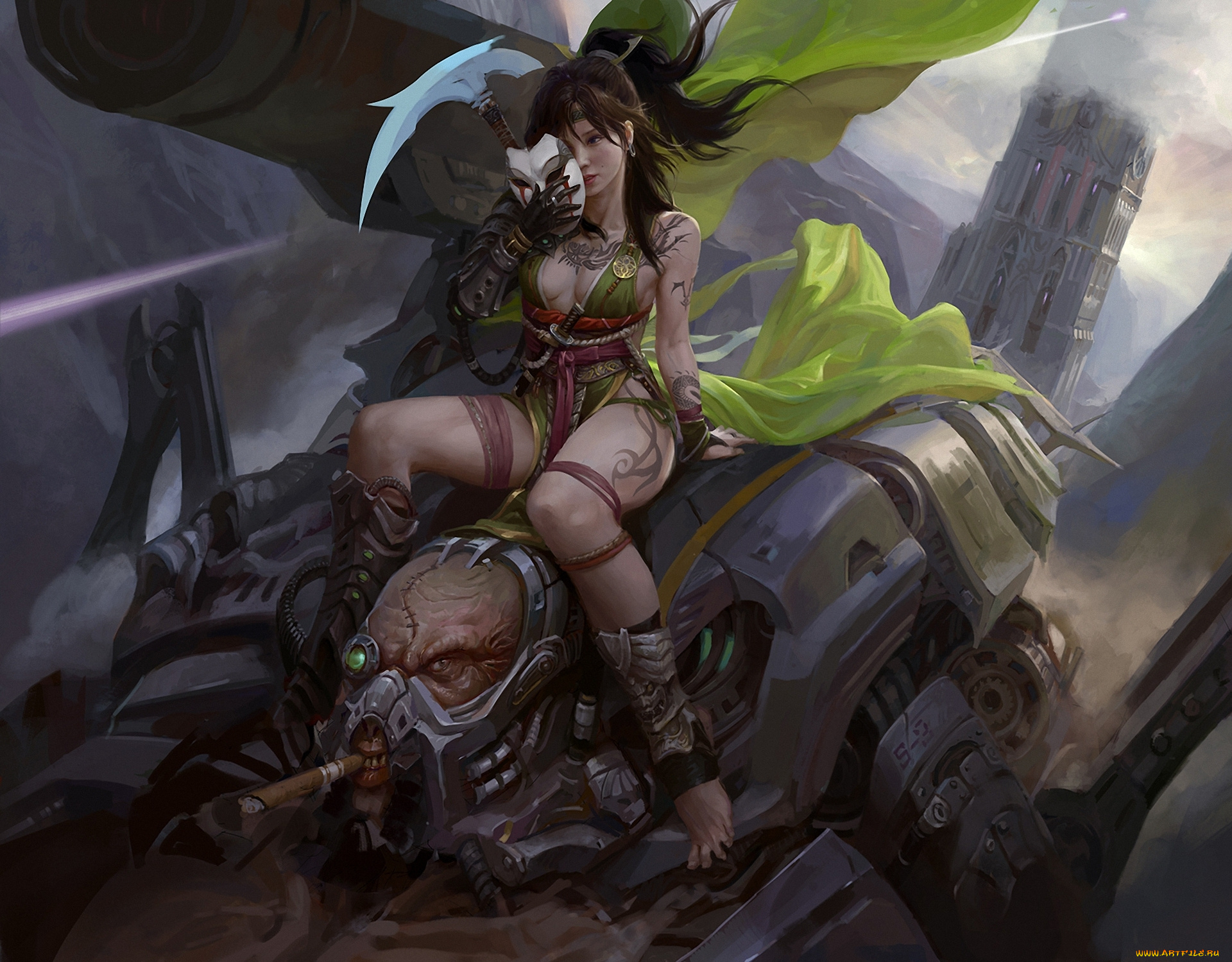 фэнтези, красавицы, чудовища, маска, киборг, великан, девушка