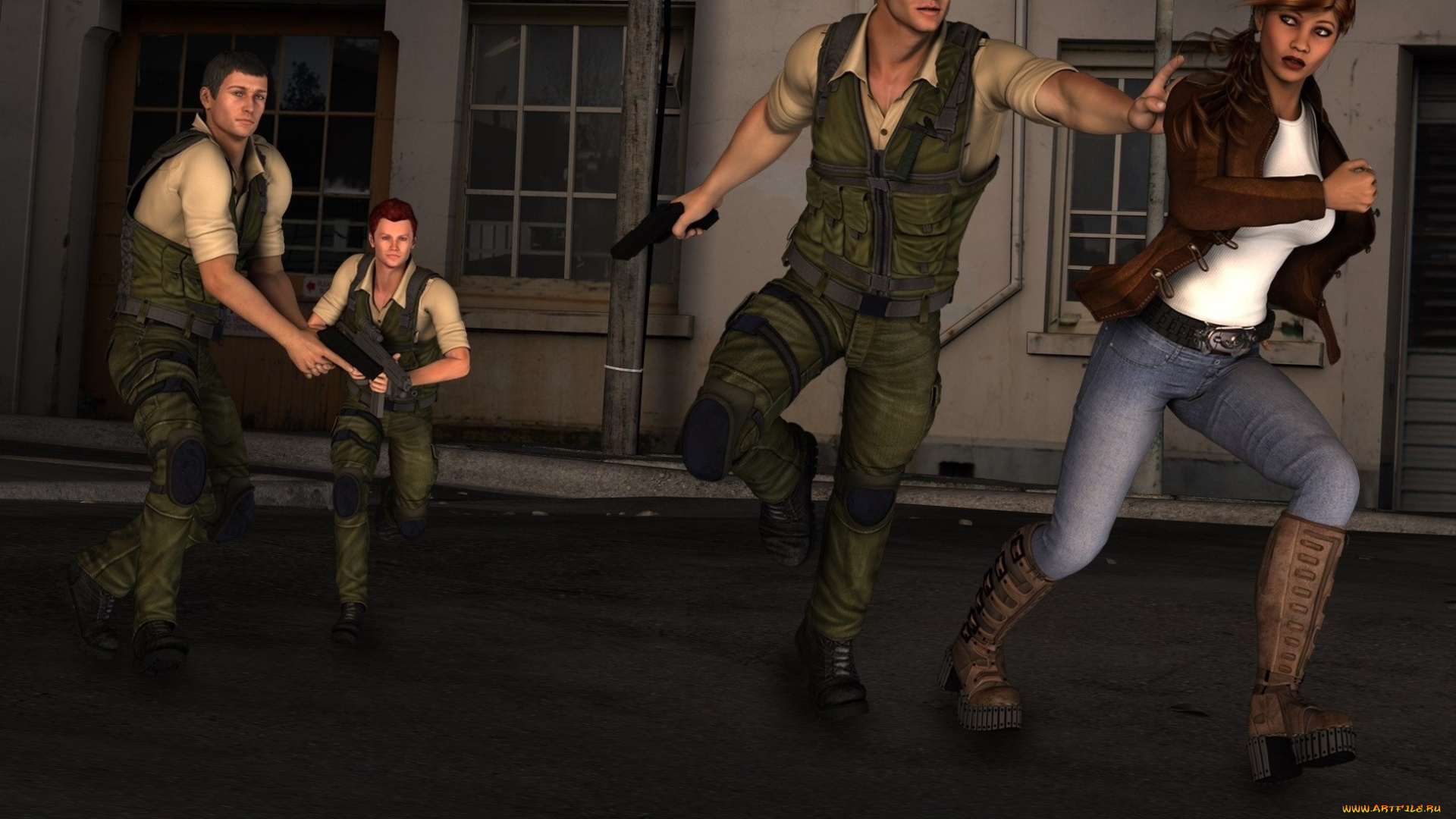 3д, графика, fantasy, , фантазия, люди, улица