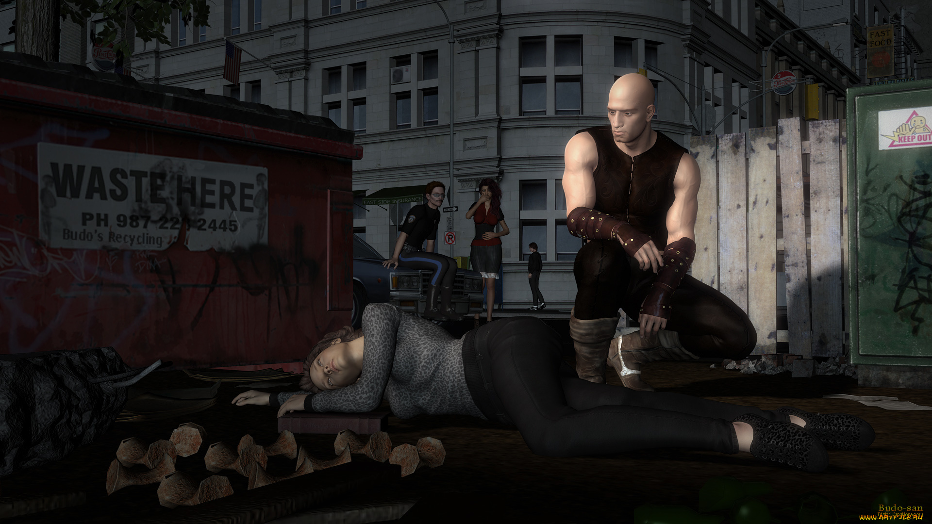 3д, графика, fantasy, , фантазия, улица, люди