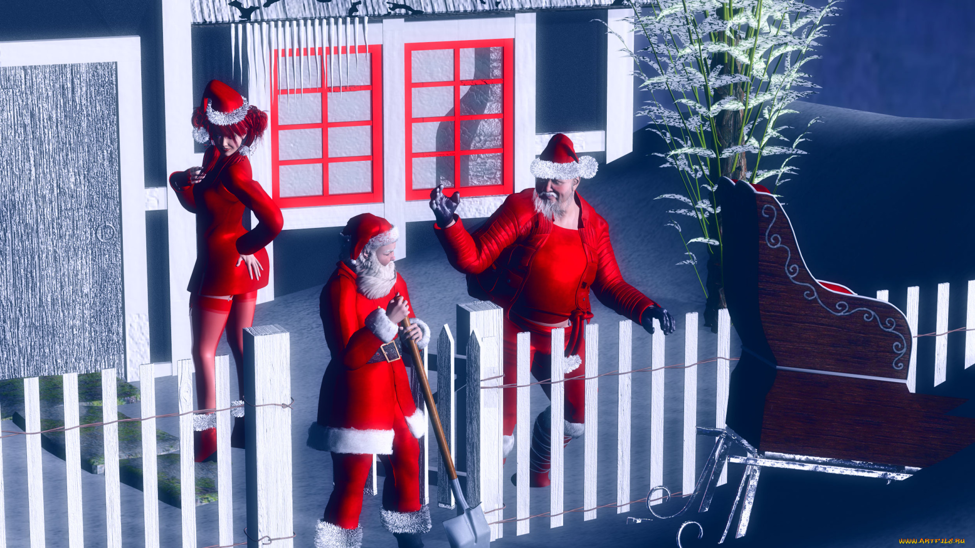 3д, графика, holidays, , праздники, деды, морозы, снегурочка