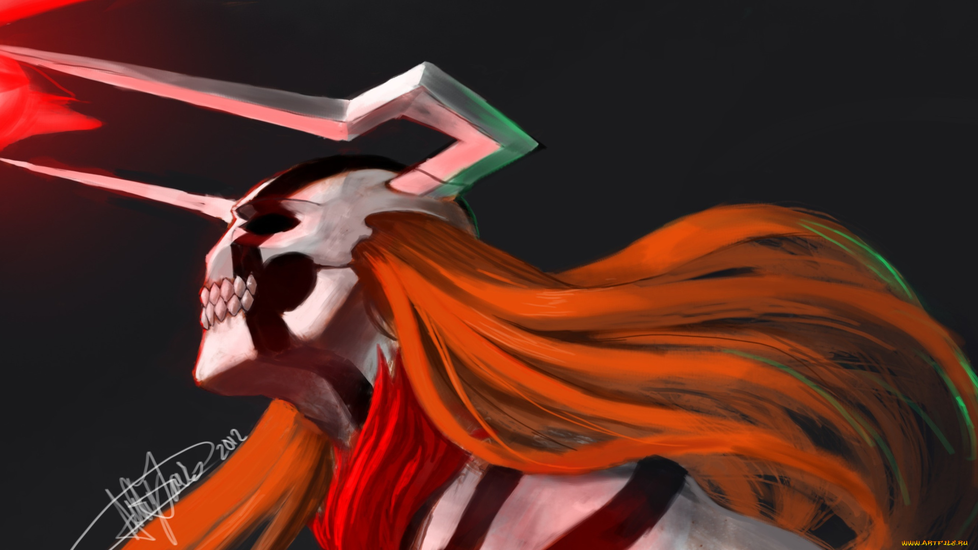 аниме, bleach, блич, пустой, рога, волосы, концентрация, луч