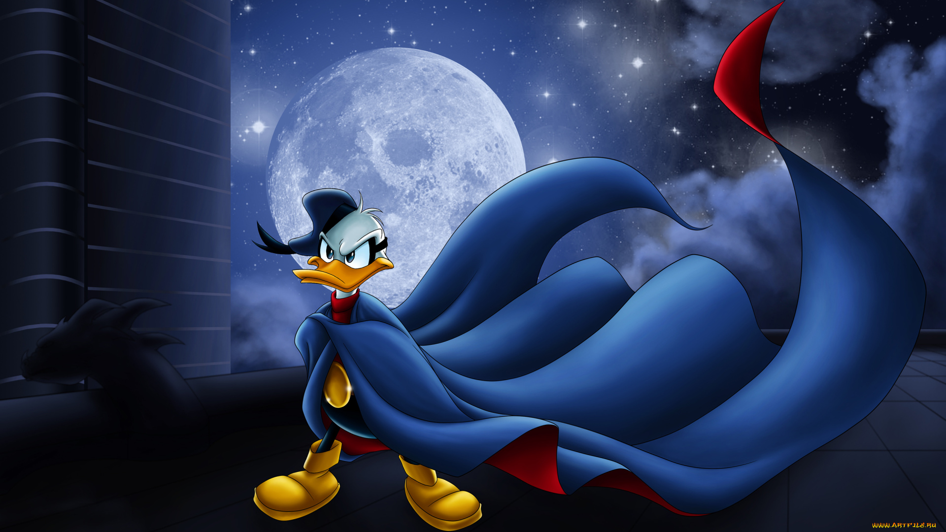 disney, мультфильмы, duck, утка, дисней, луна, ночь