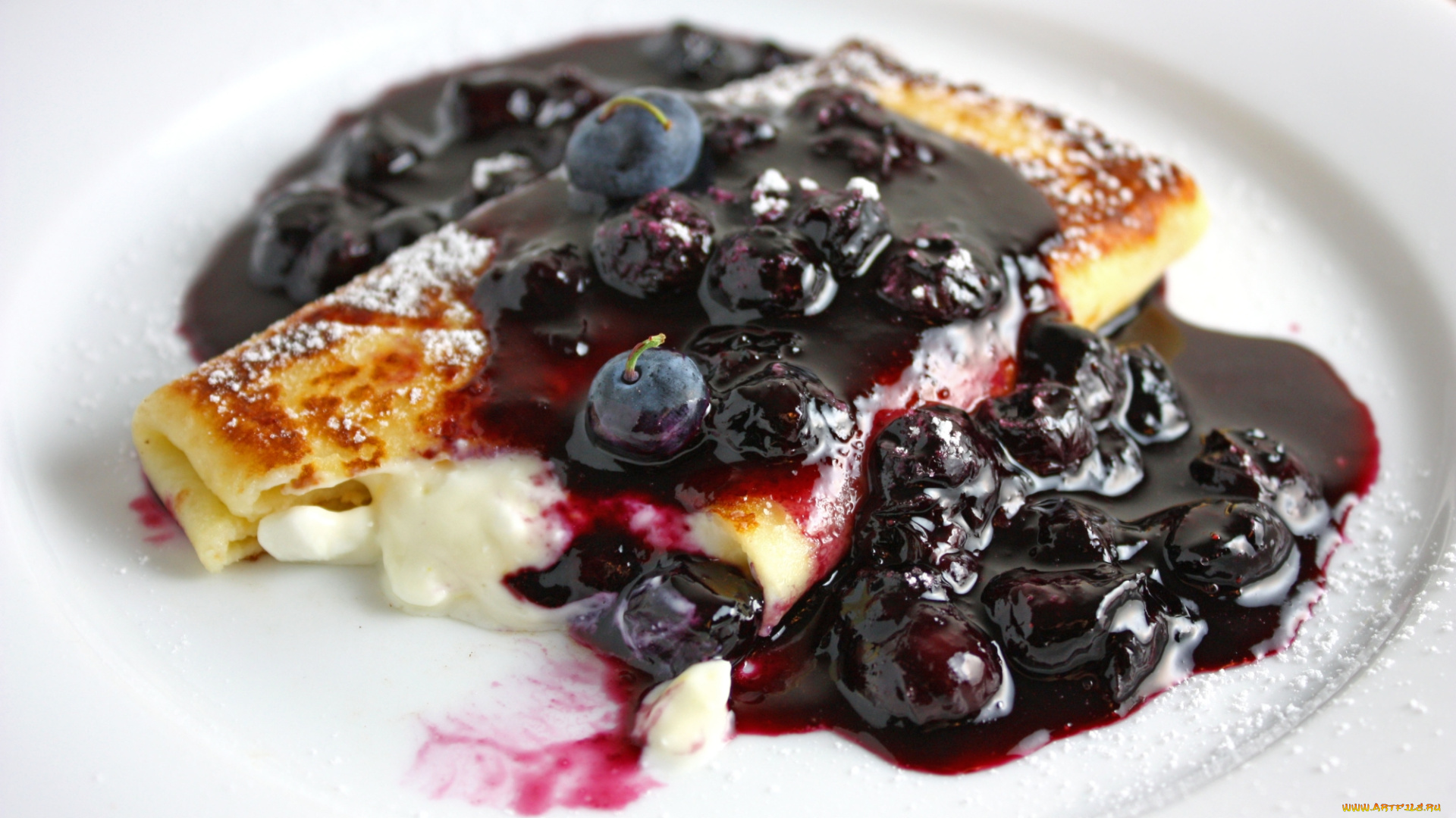 еда, блины, , оладьи, джем, черника