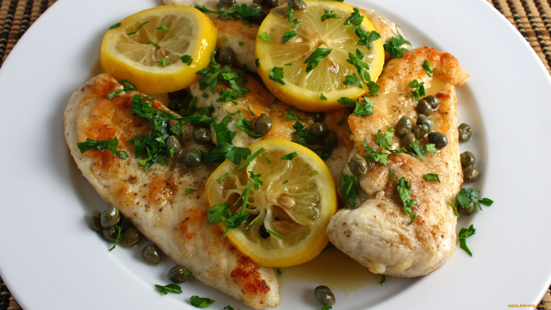 еда, мясные, блюда, зелень, лимон, мясо