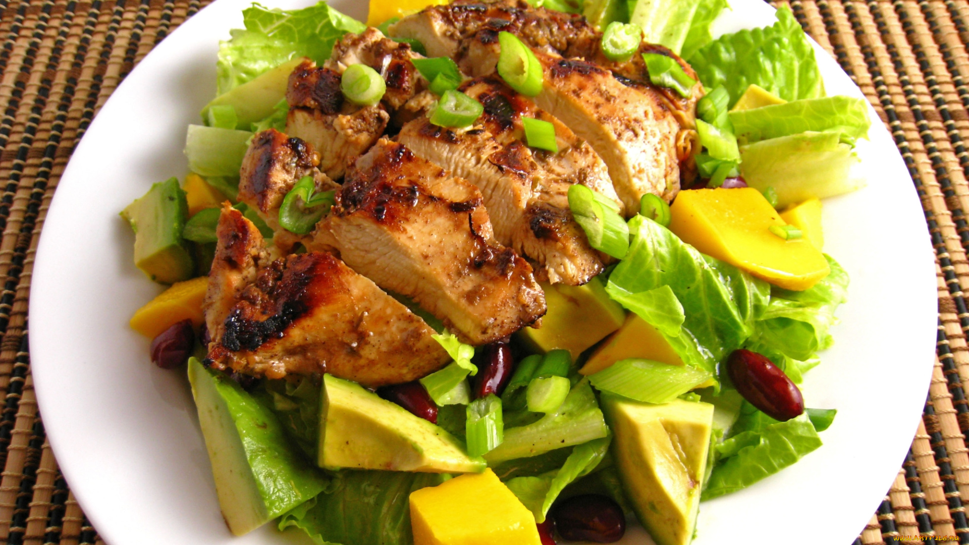 еда, мясные, блюда, зелень, мясо, манго, фасоль