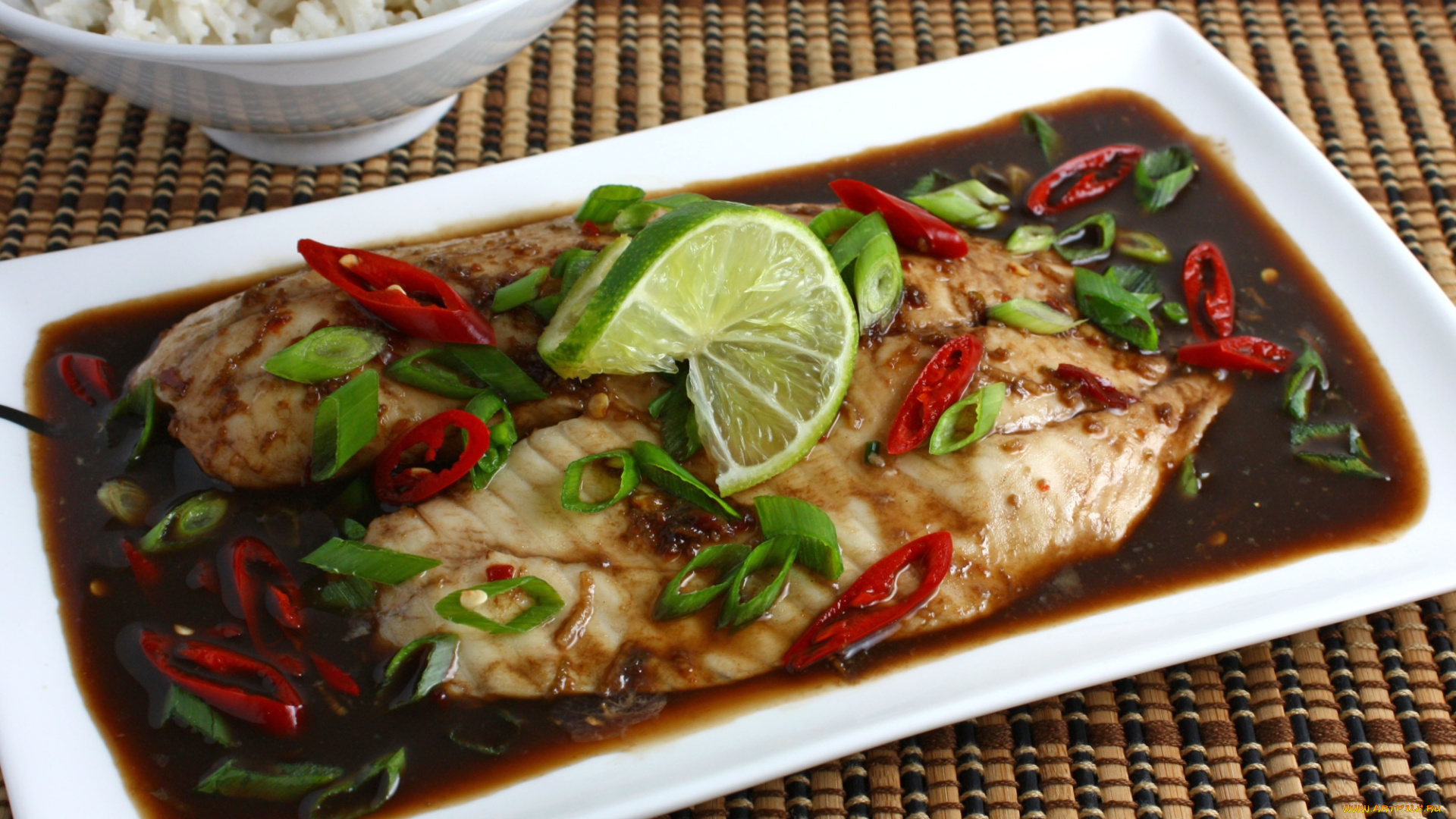 еда, рыбные, блюда, , с, морепродуктами, лимон, соус, рыба