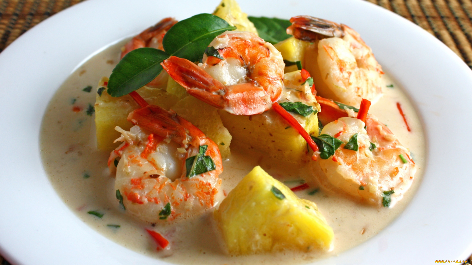 еда, рыбные, блюда, , с, морепродуктами, зелень, суп, картофель, креветки