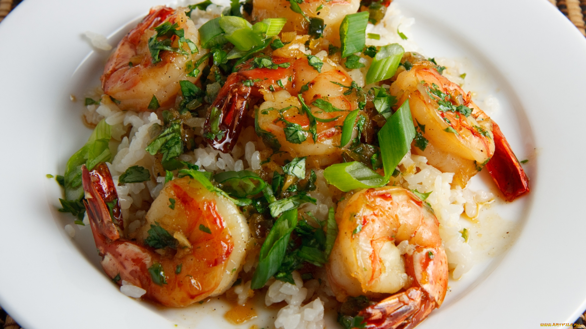 еда, рыбные, блюда, , с, морепродуктами, зелень, креветки, рис