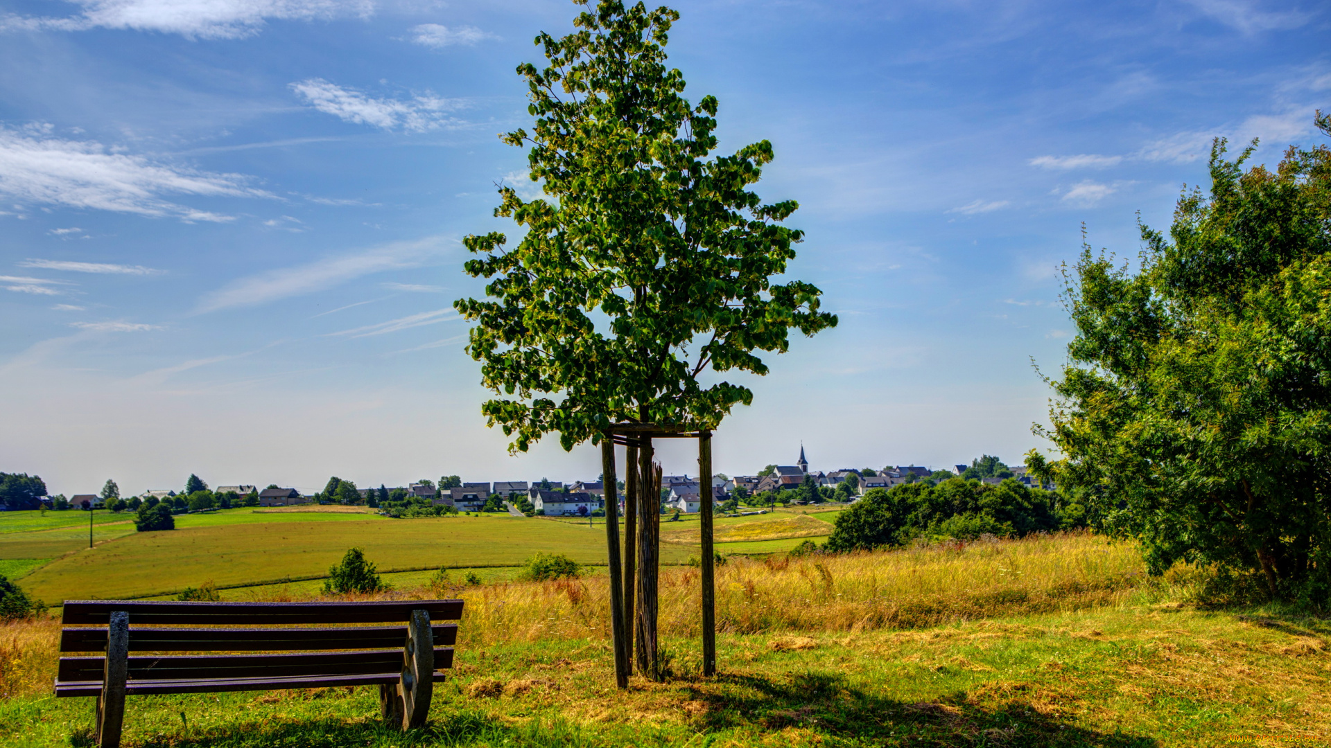 германия, , , клидинг, природа, пейзажи, германия, клидинг, пейзаж, поля, скамейка