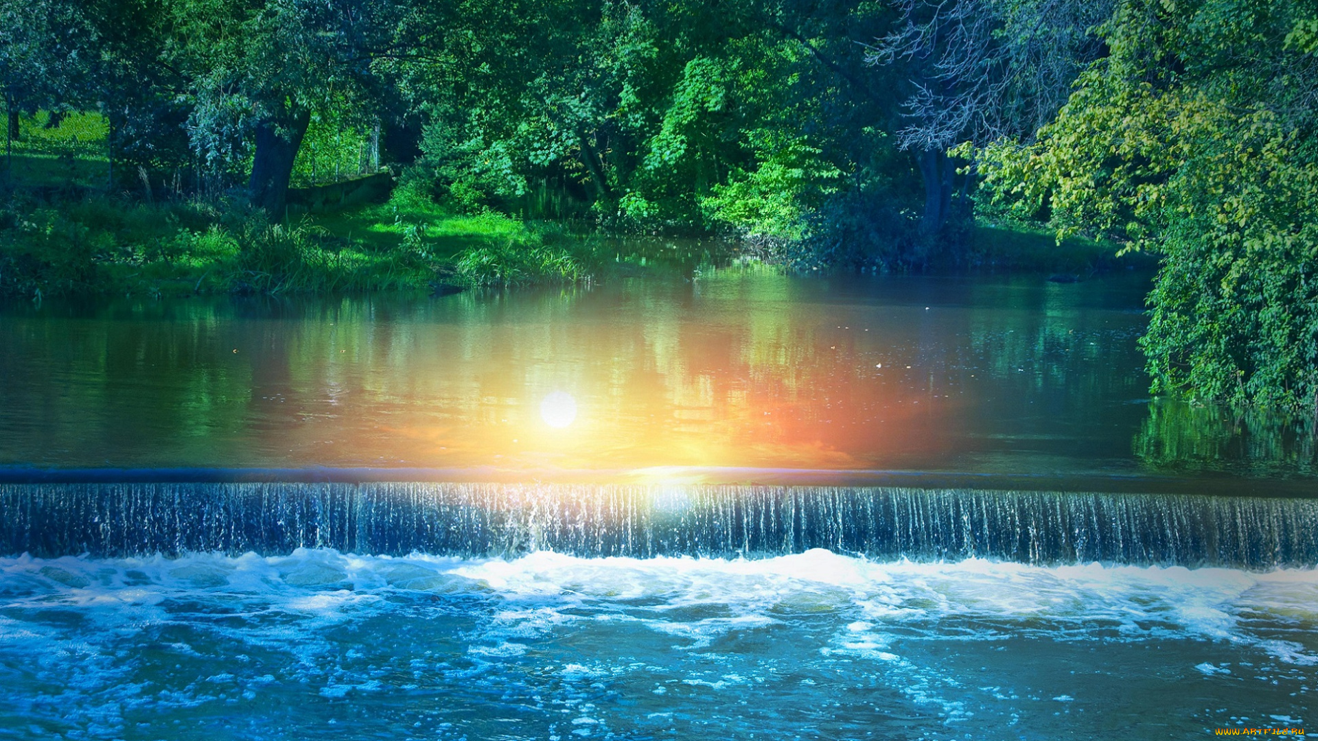 природа, водопады, водопад, вода, сияние, красота