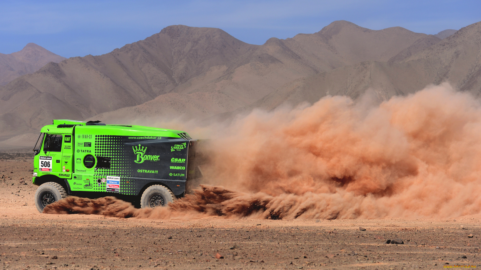 спорт, авторалли, x222, ginaf, жара, Чемпионат, грузовик, гонка, вид, сбоку, rally, dakar, пыль, пустыня, зеленый, x, 222