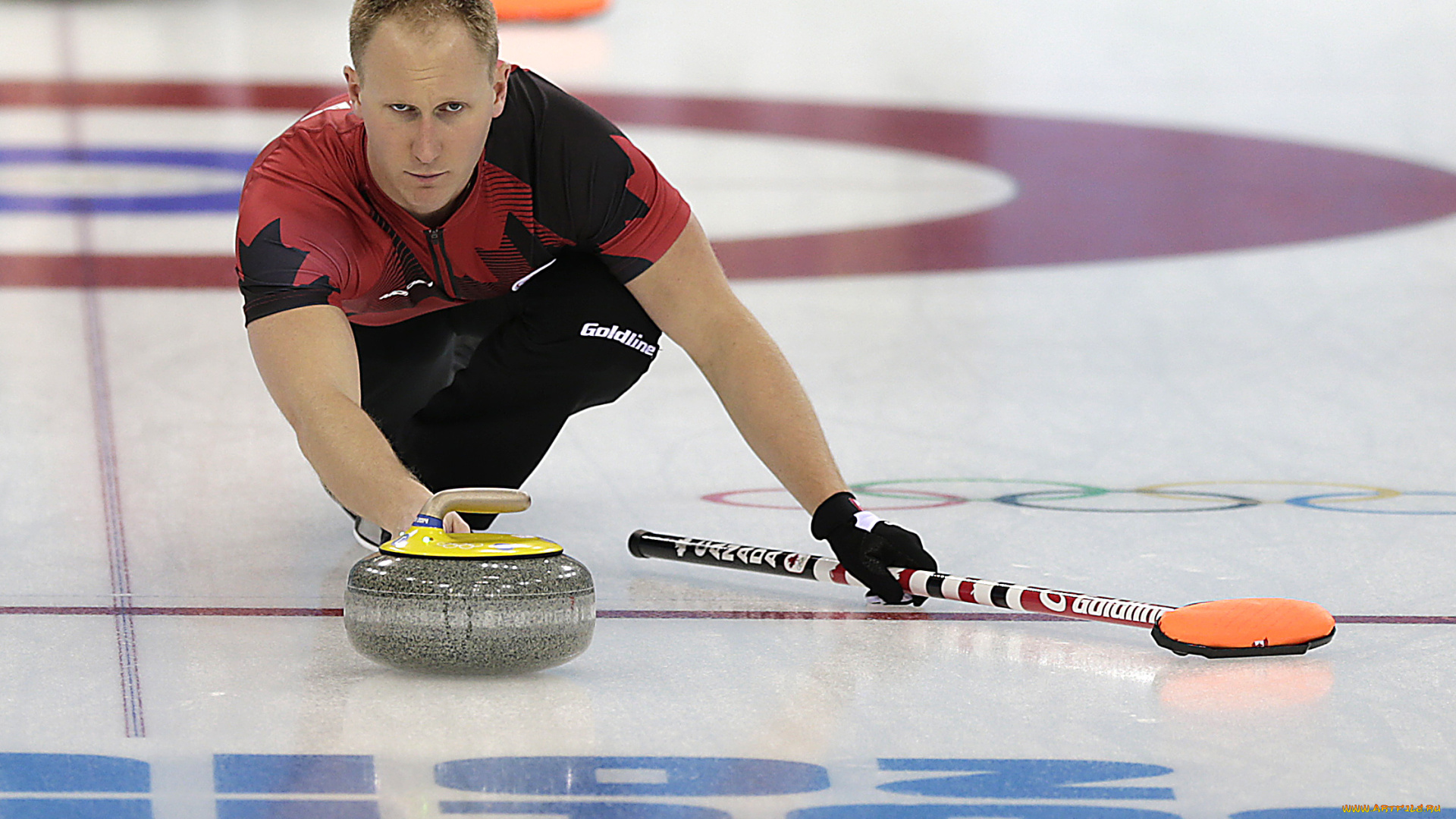 спорт, другое, олимпиада, кёрлингист, кёрлинг, бросок, лёд, спортсмен, сочи, камень, канадец, скольжение