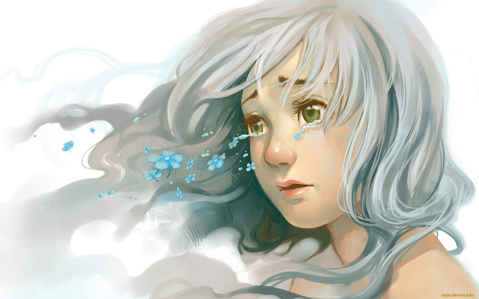 рисованные, люди, взгляд, волосы