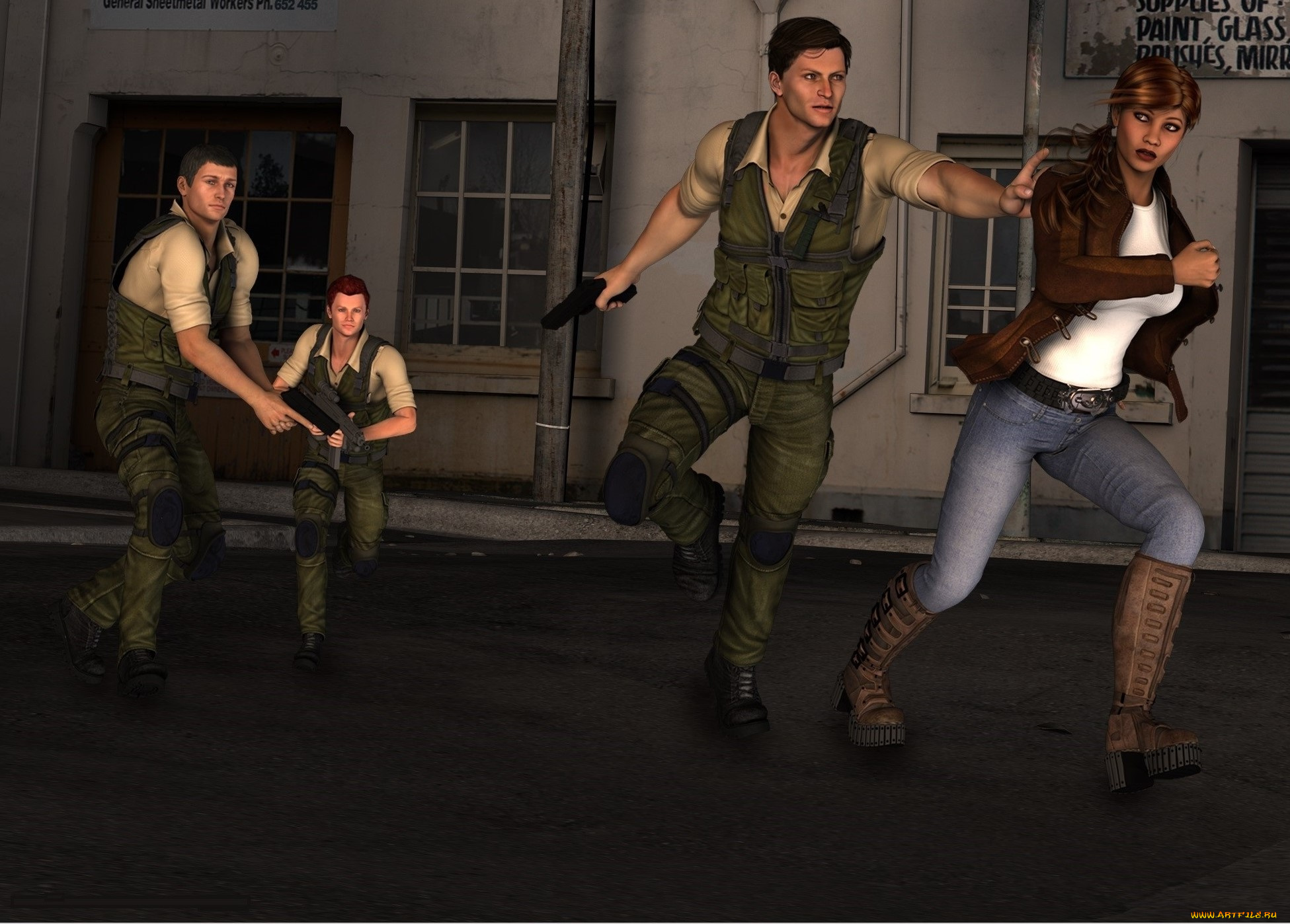 3д, графика, fantasy, , фантазия, люди, улица