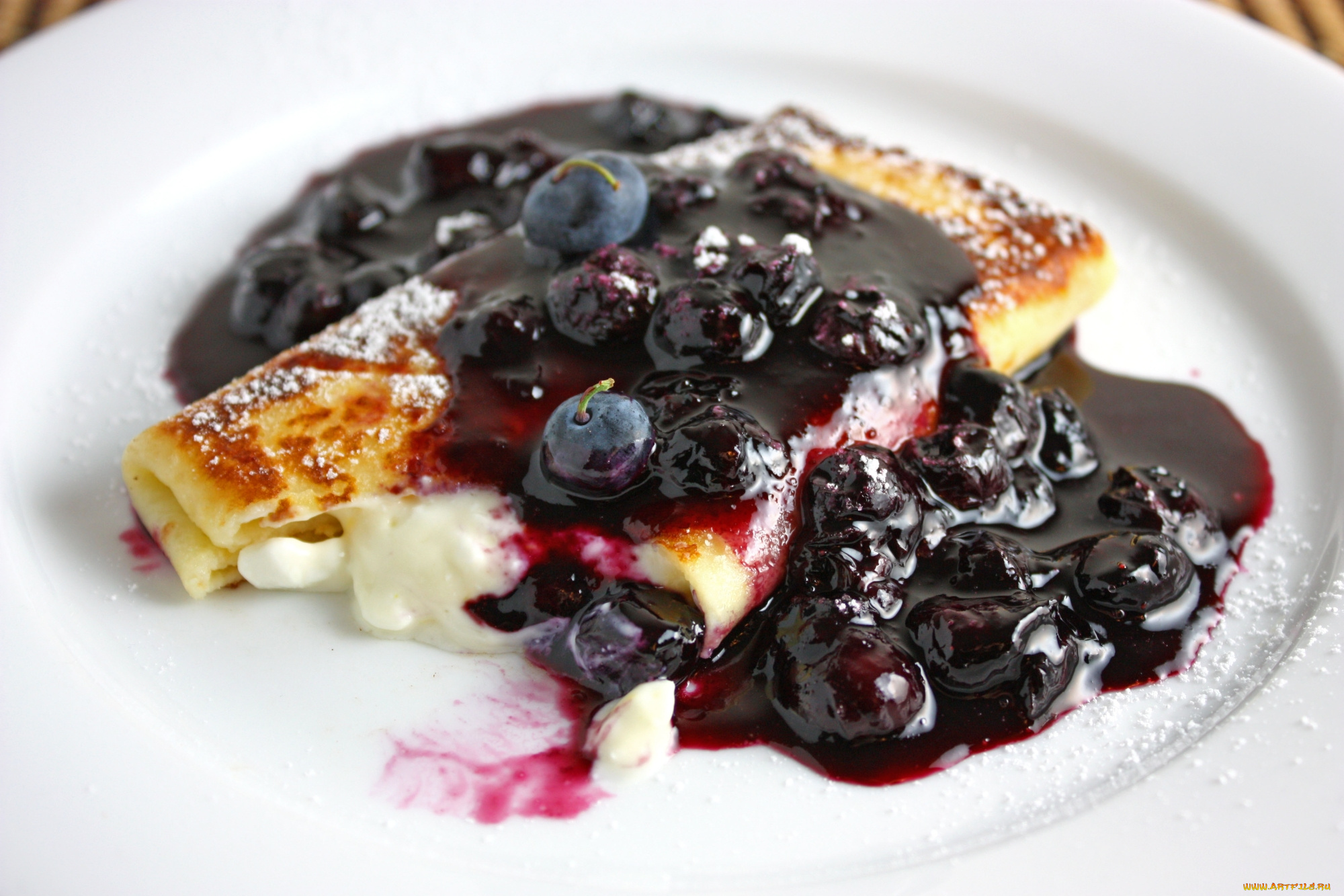 еда, блины, , оладьи, джем, черника