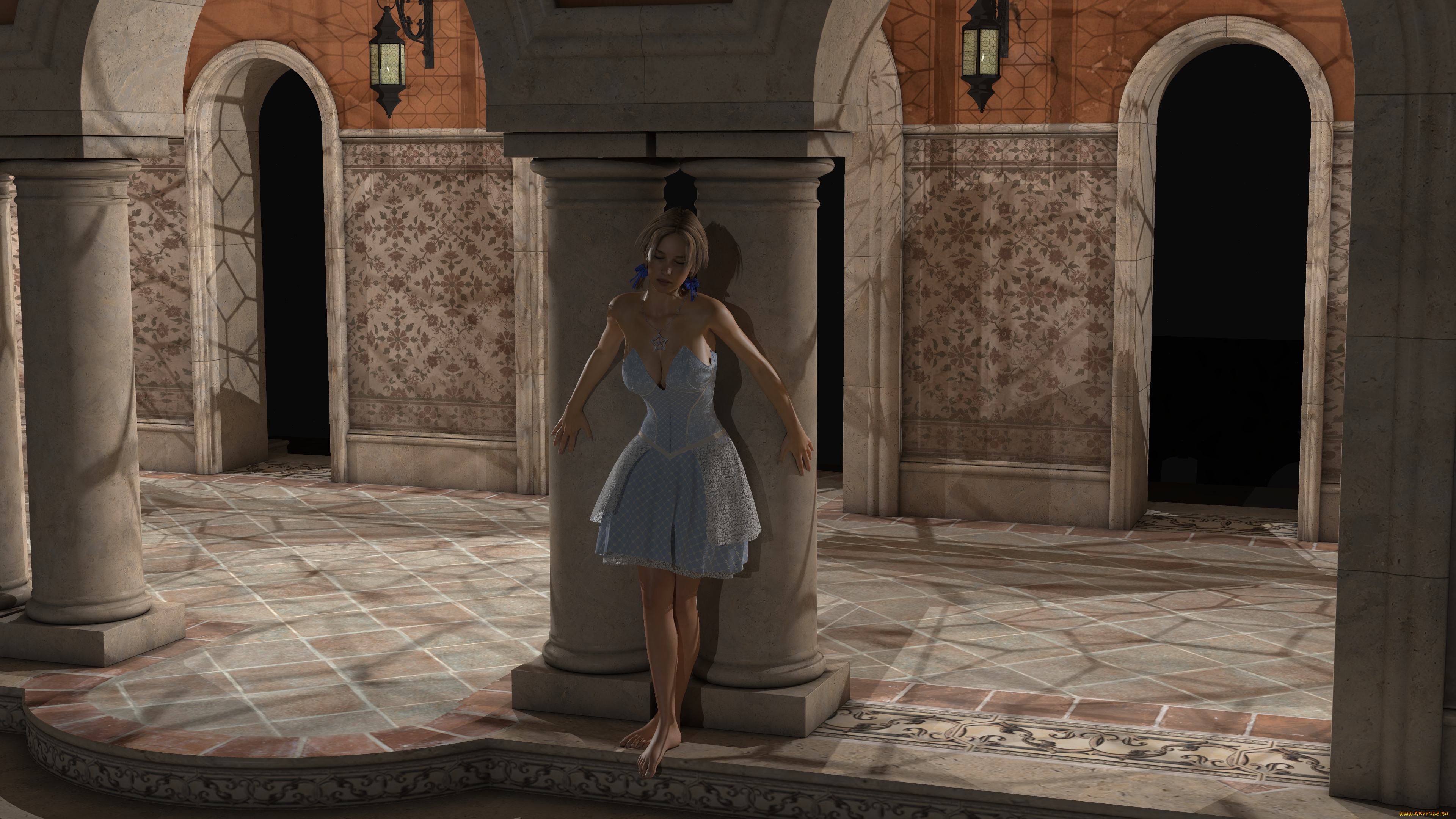 3д, графика, people, , люди, девушка, колоны