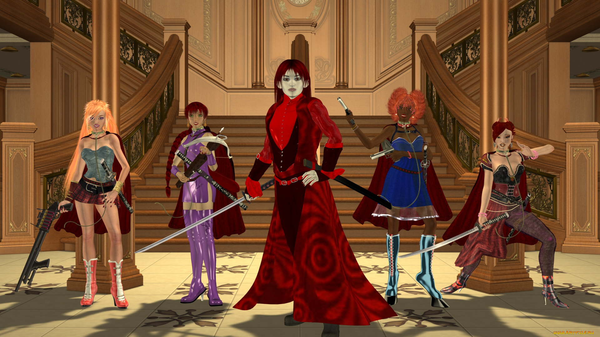 3д, графика, фантазия, , fantasy, оружие, фон, девушки, взгляд